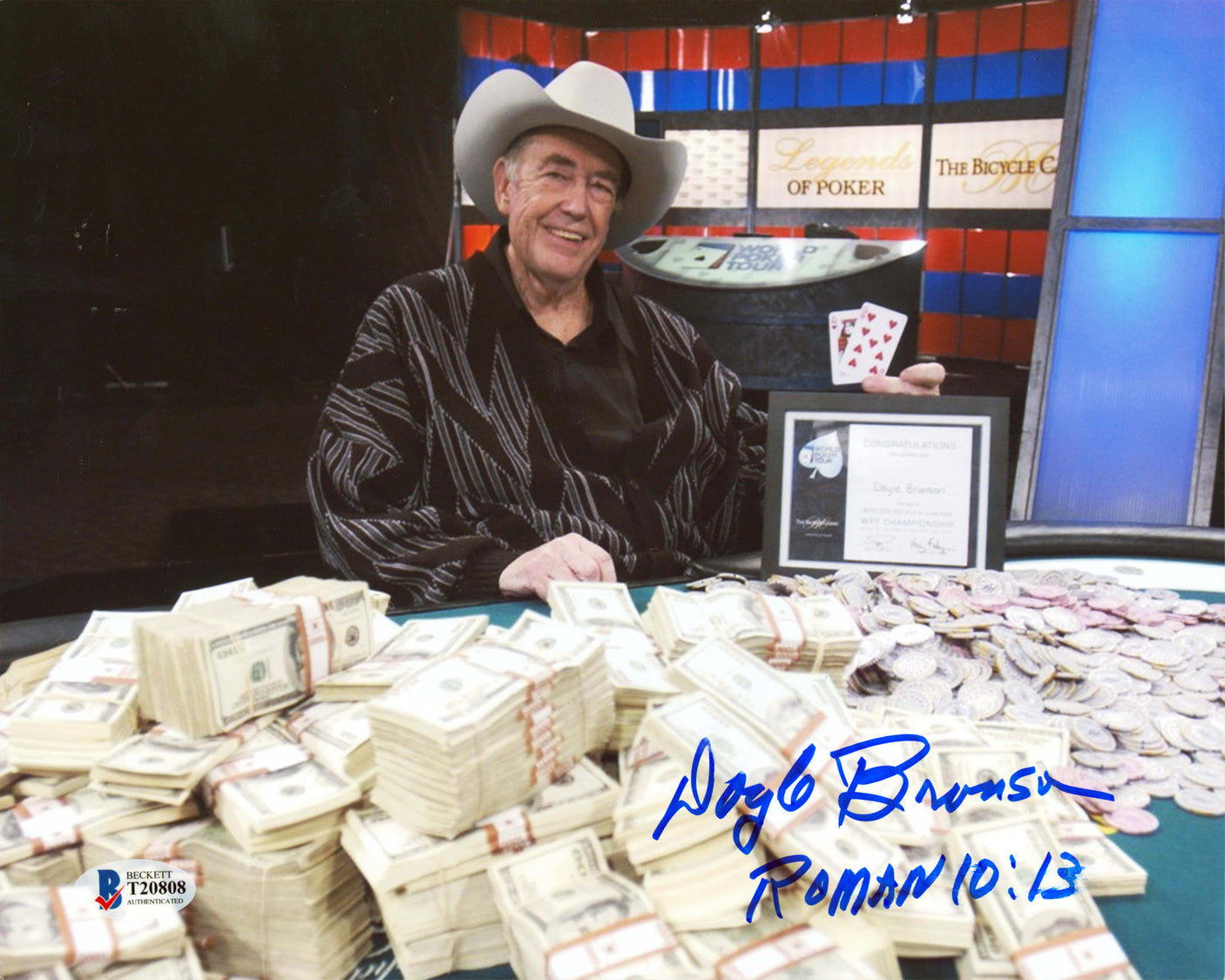 Doyle Brunson "Romans 10:13" Authentic Signed 8x10 Horizontal Photo BAS #T20808