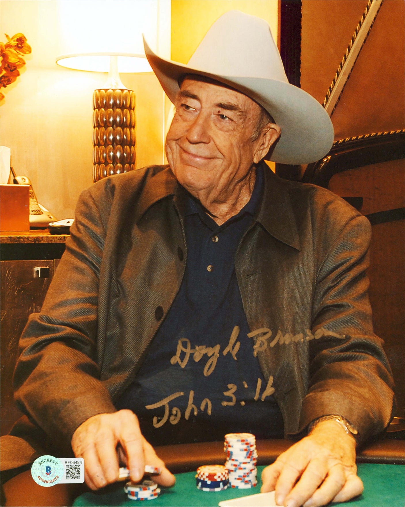 Doyle Brunson "John 3:16" Authentic Signed 8x10 Vertical Photo BAS #BF06424