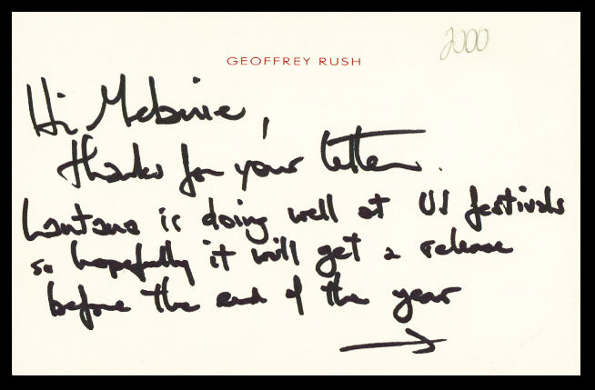 Geoffrey Rush Pirates Of The Caribbean Authentic Signed 4x6.25 Note BAS #BS29395