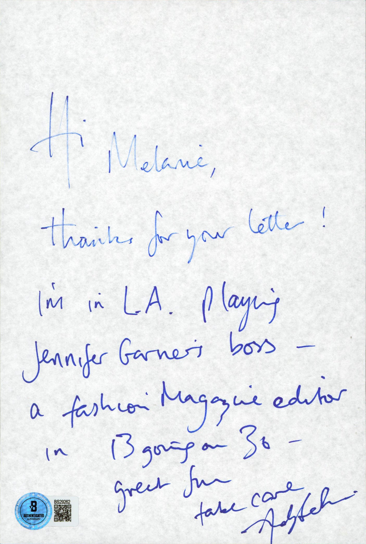 Andy Serkis Lord of the Rings "Hi, Take Care." Signed 6x9 Letter BAS #BS29262