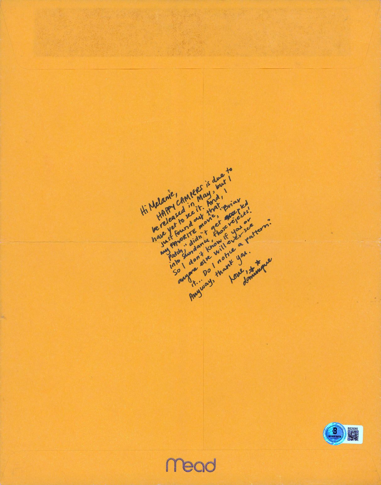 Dominique Swain Lolita Authentic Signed 10x13 Envelope Autographed BAS #BS29265