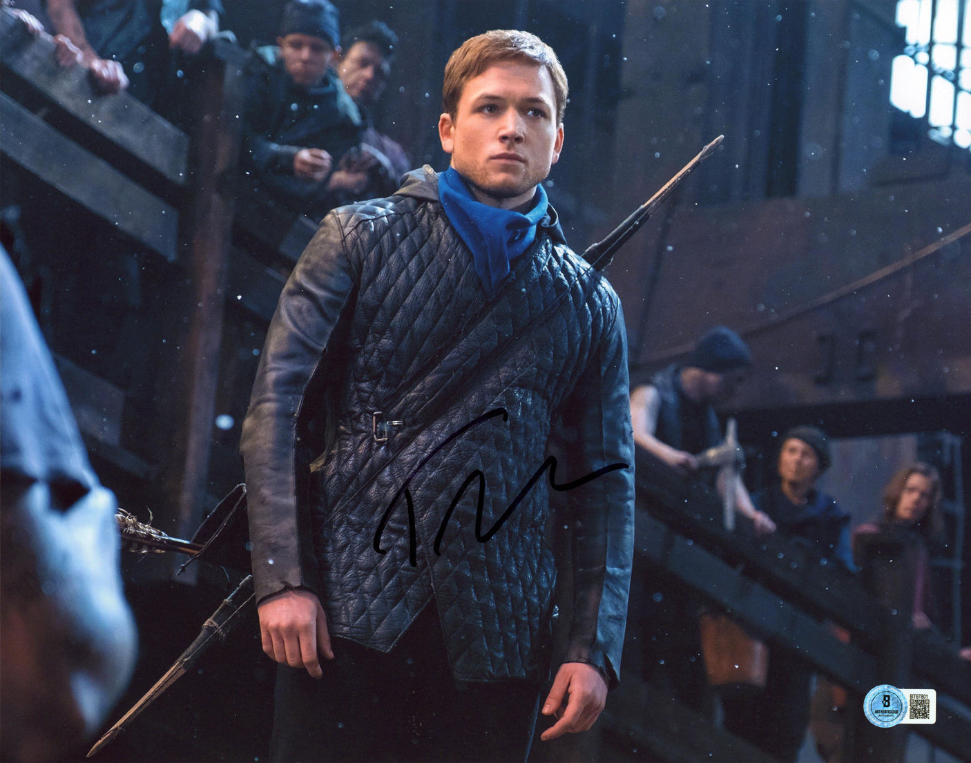 Taron Egerton Robin Hood Authentic Signed 11x14 Horizontal Photo BAS #BT67801