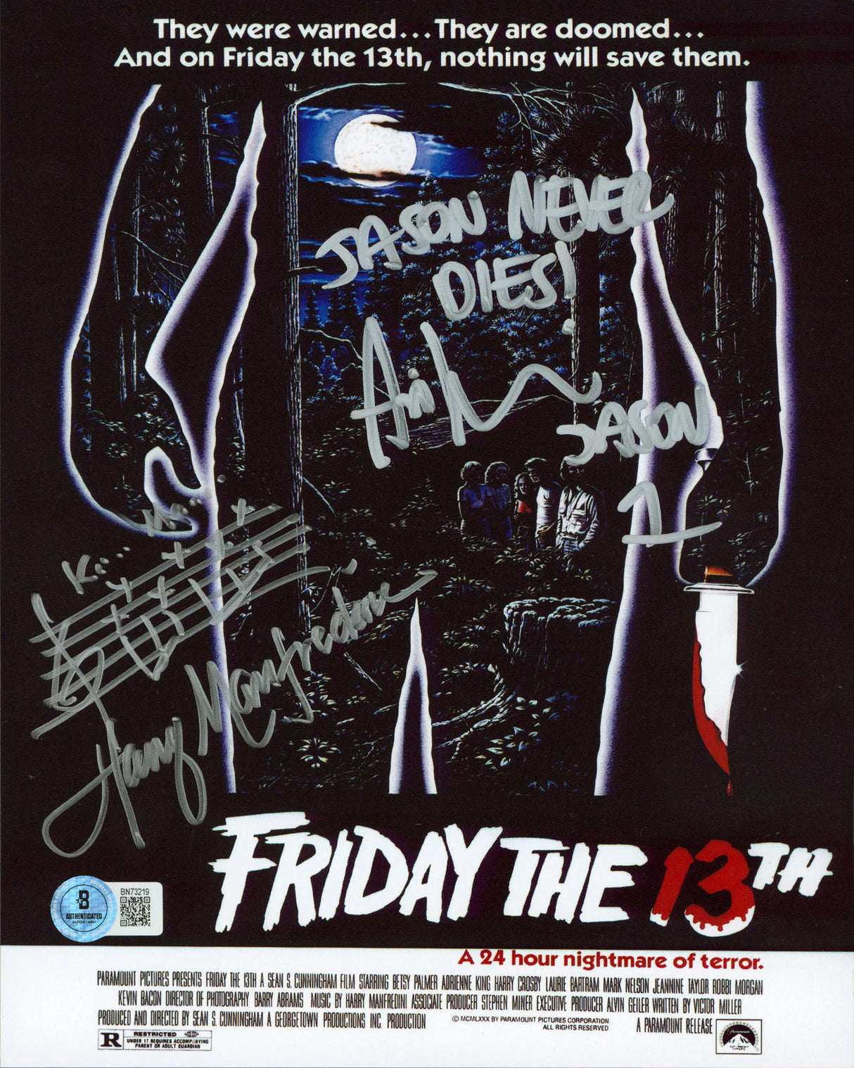 Ari Lehman & Harry Manfredini Friday The 13th Signed 8x10 Photo w/ Sketch BAS 1