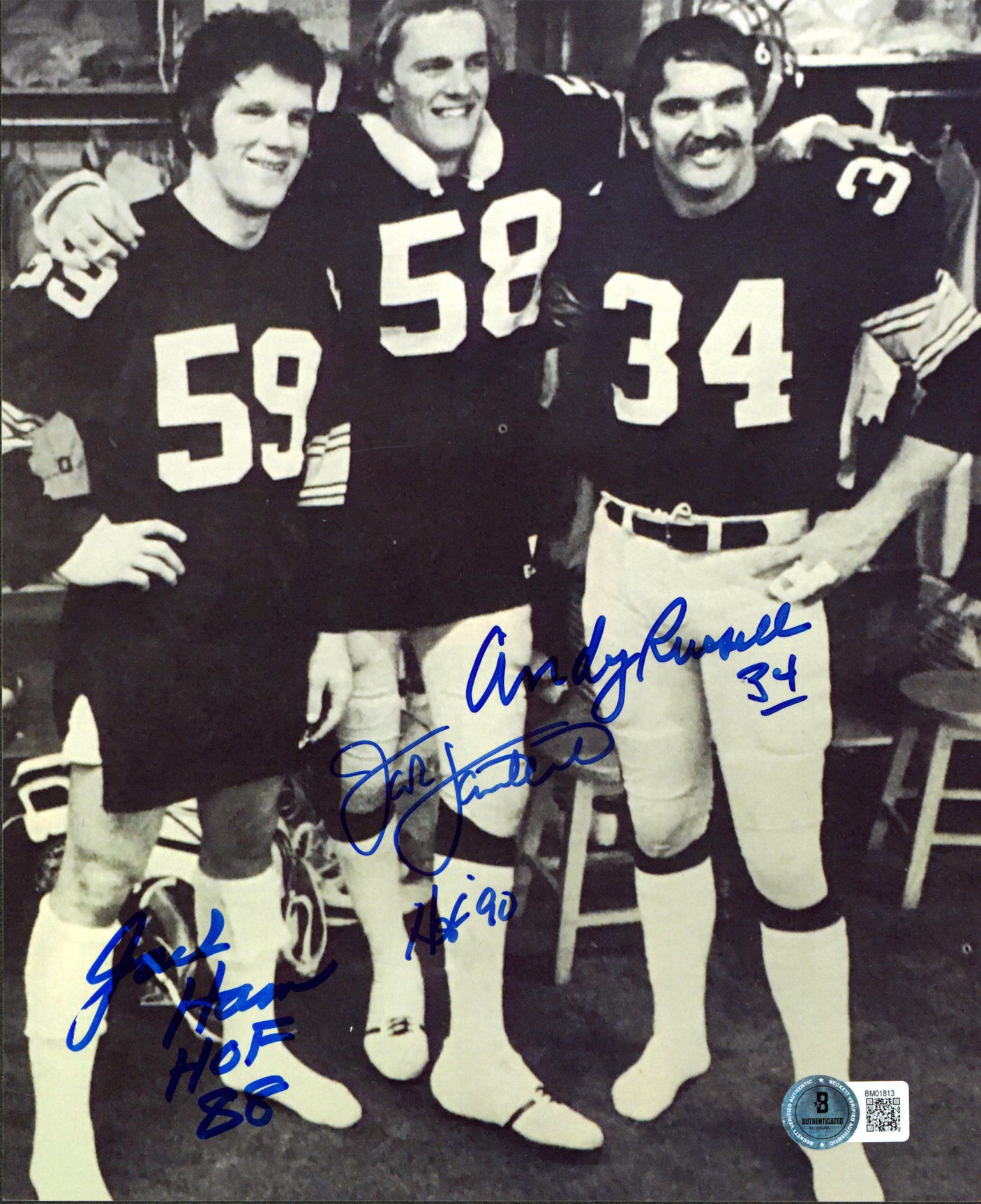 Steelers Andy Russell, Jack Lambert & Jack Ham Signed 8x10 Photo BAS #BM01813