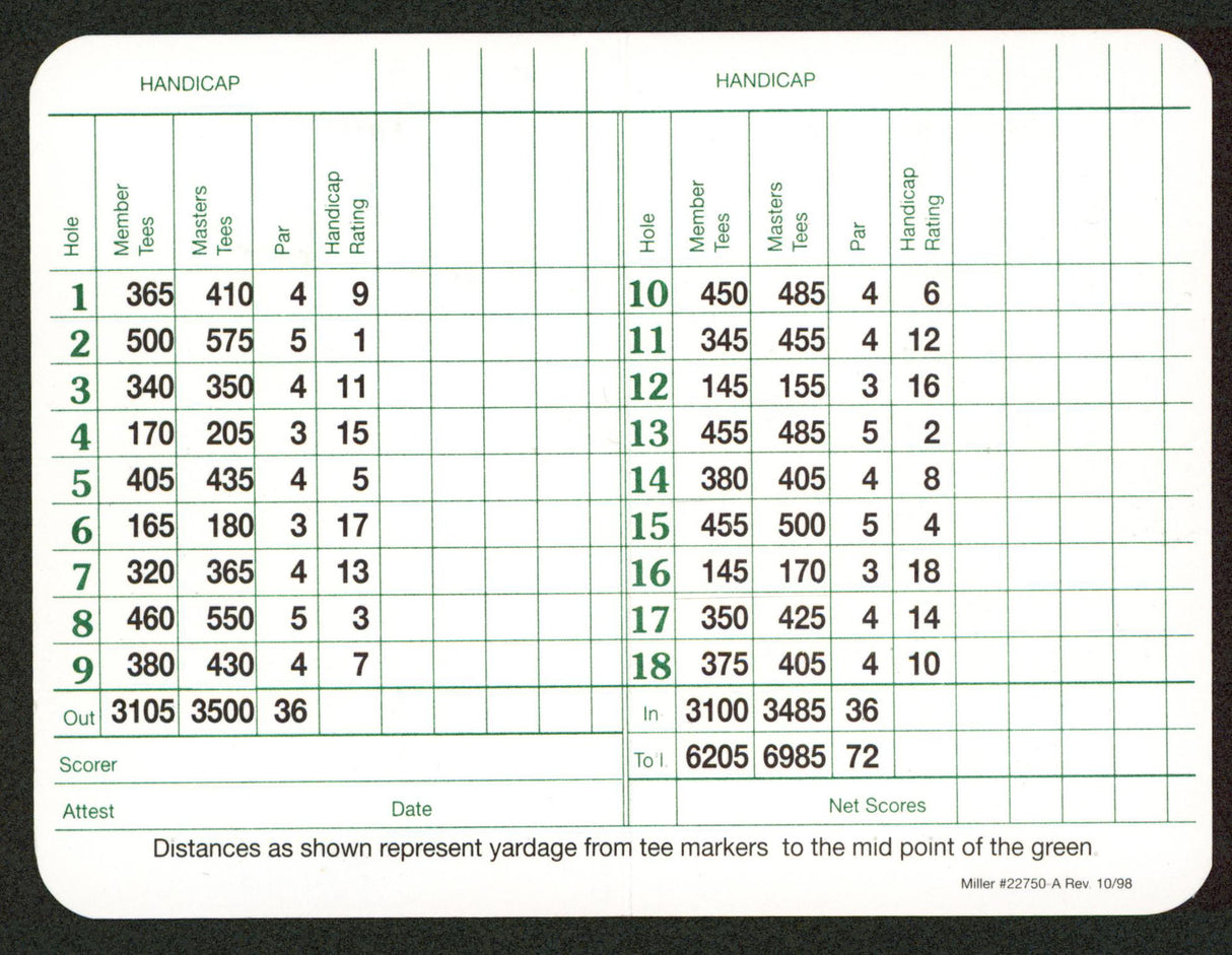 Charles Coody Signed 3.25x4.75 Masters Augusta National Scorecard BAS #BT03550