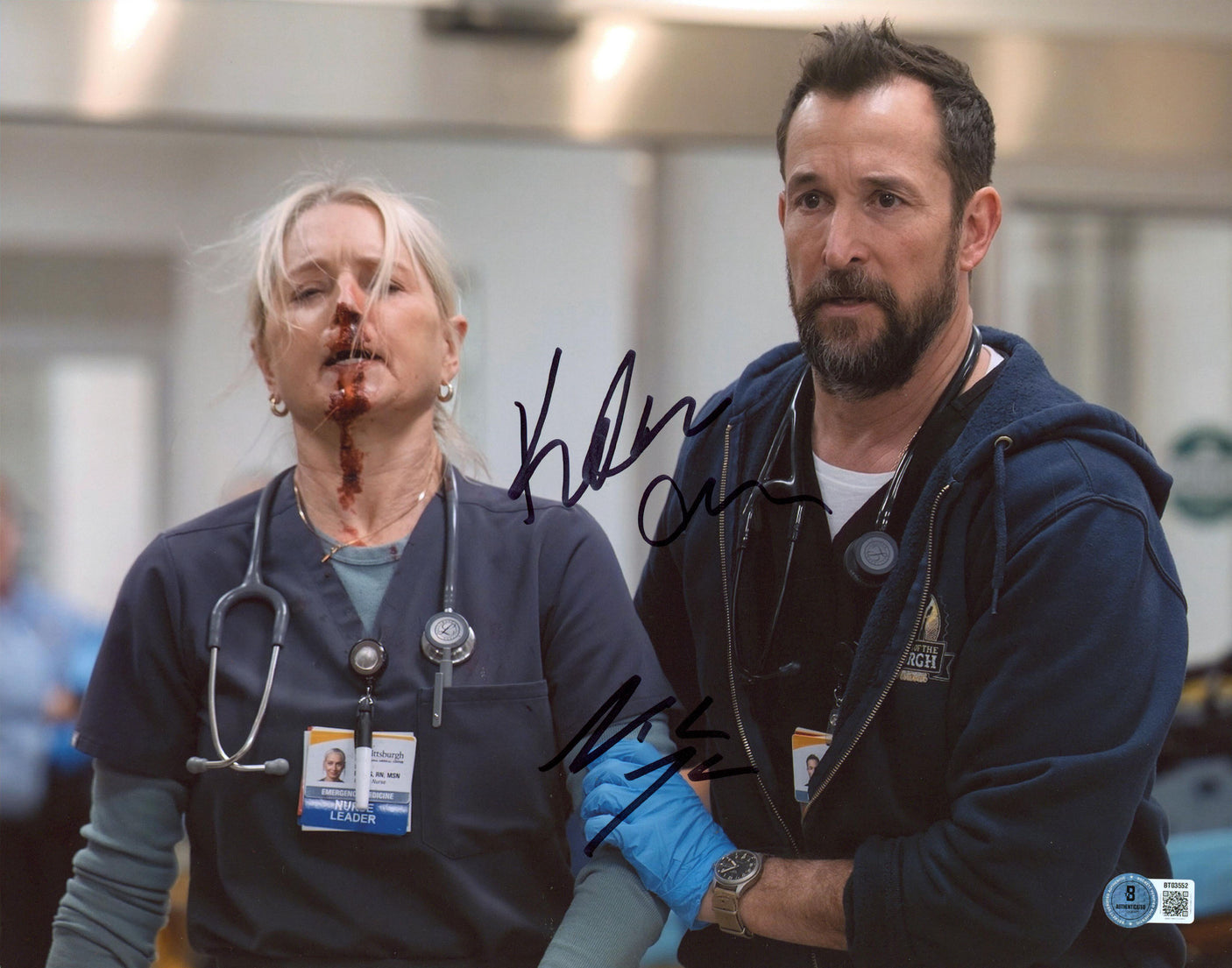 Noah Wyle & Katherine LaNasa The Pitt Authentic Signed 11x14 Photo BAS #BT03552