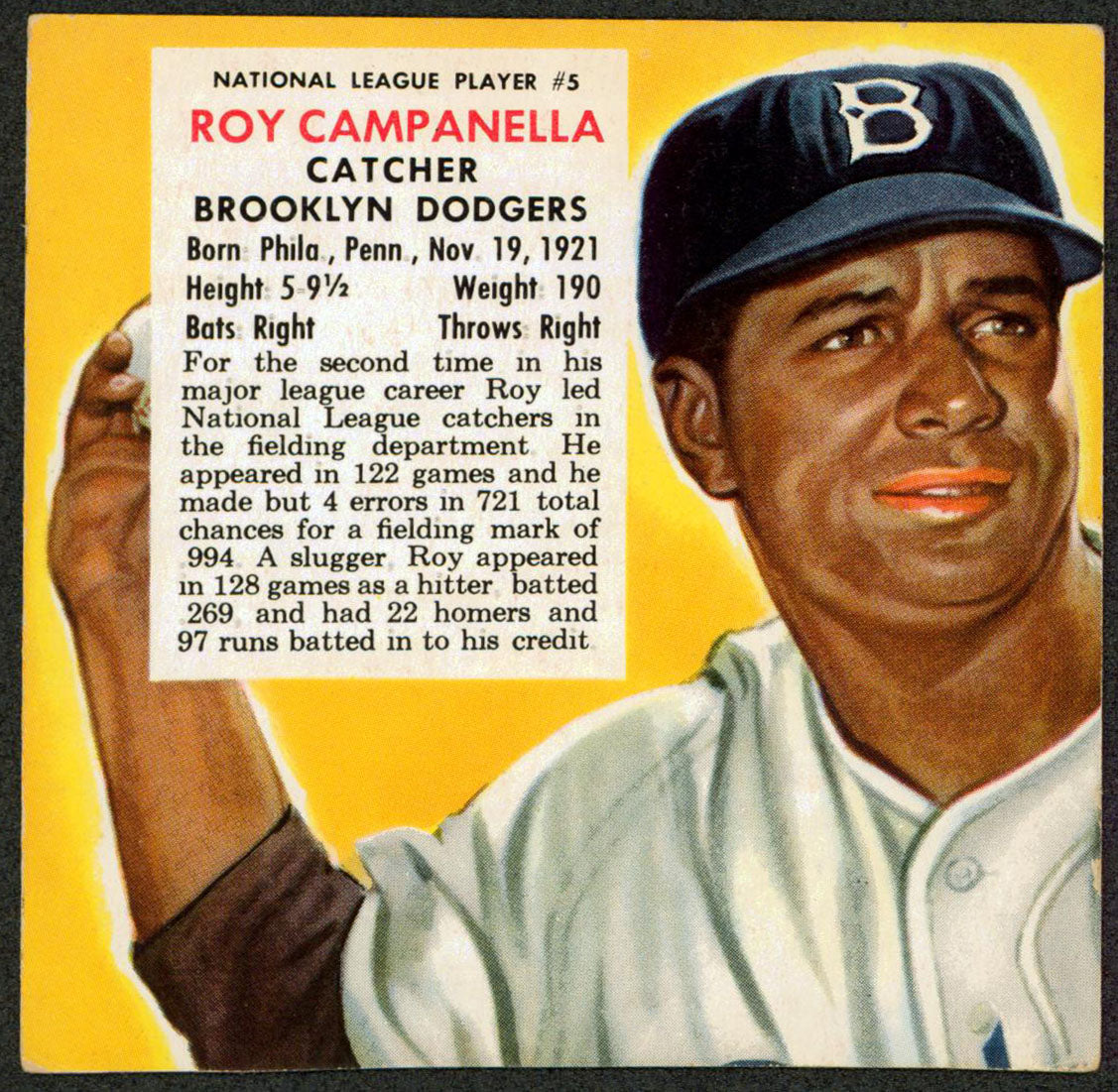 Dodgers Roy Campanella 1953 Red Man's All Star Series Trading Card No Tab