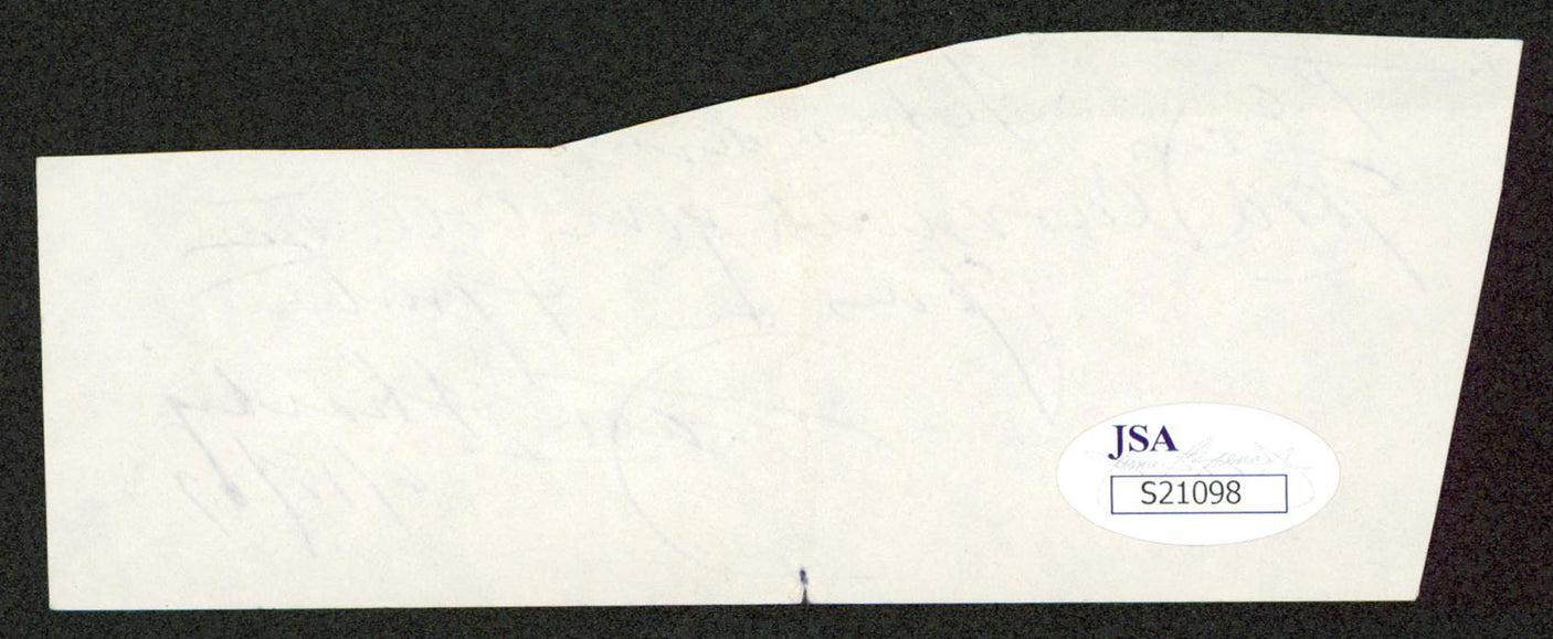 Jack Sharkey "Good Luck With... 6/18/67" Signed 2x5 Cut Signature JSA #S21098