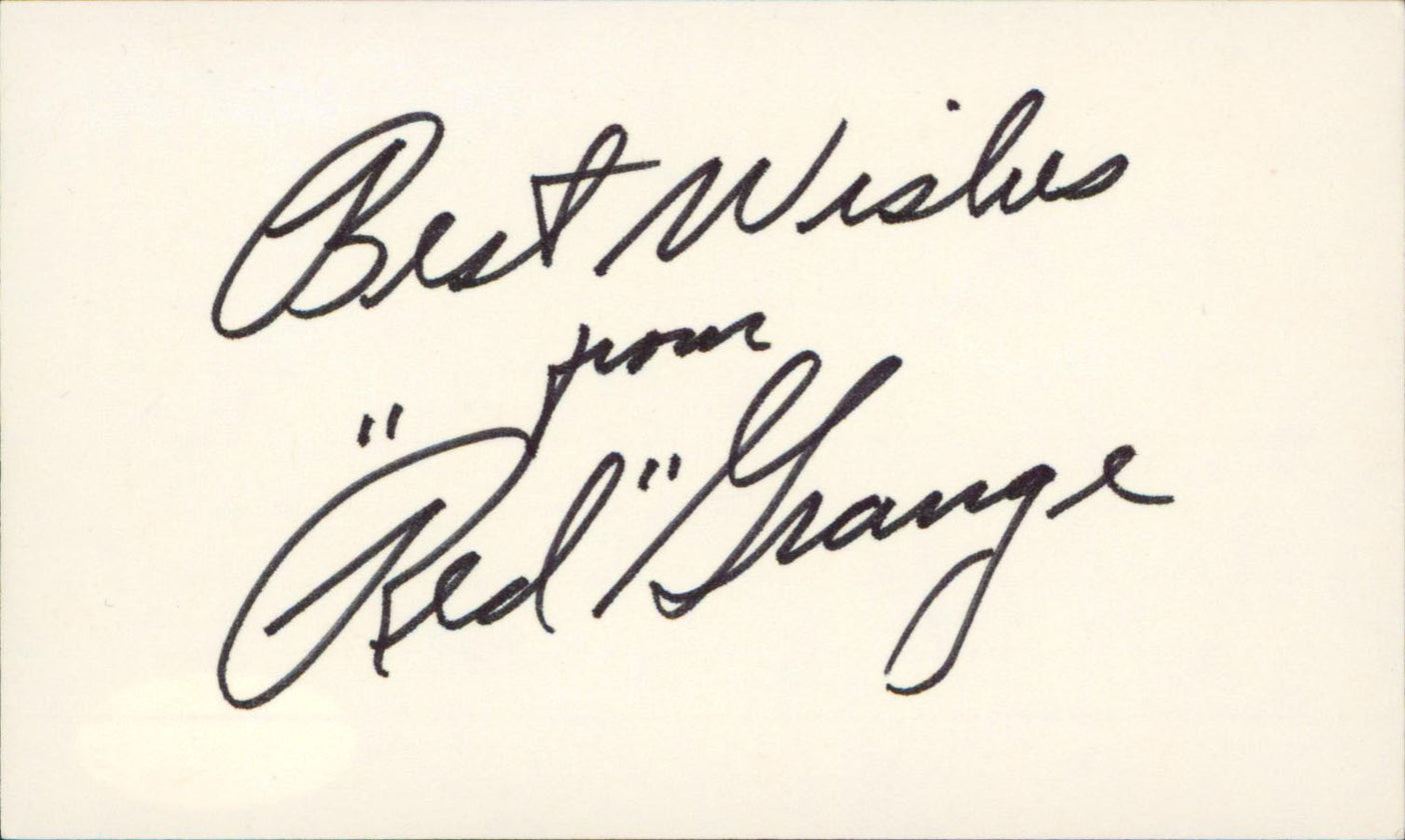 Bears Red Grange "Best Wishes" Authentic Signed 3x5 Index Card JSA #S16595