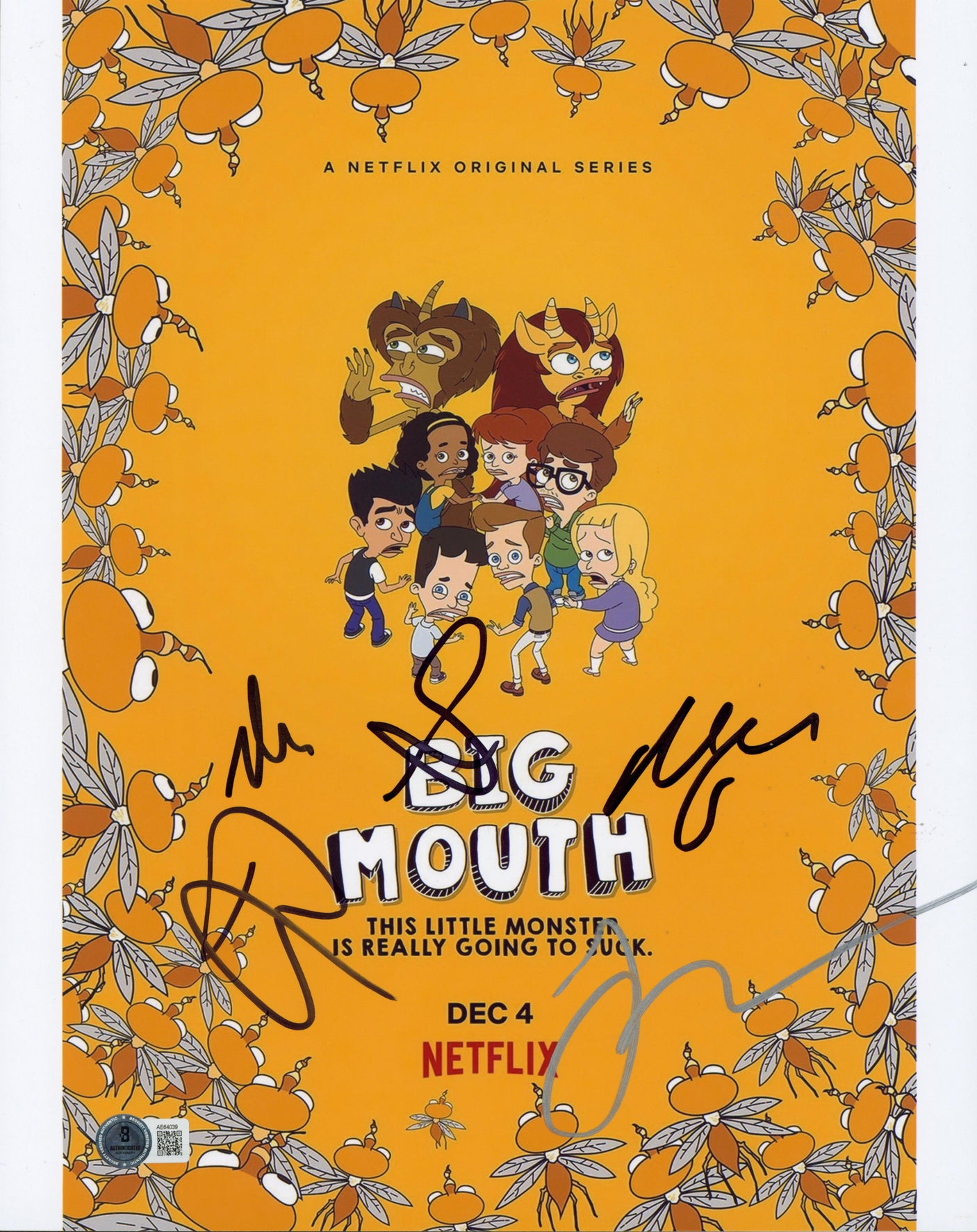 Big Mouth (5) Rogan, Scheer, Duplass, Scott & Raphael Signed 11x14 Photo BAS 1