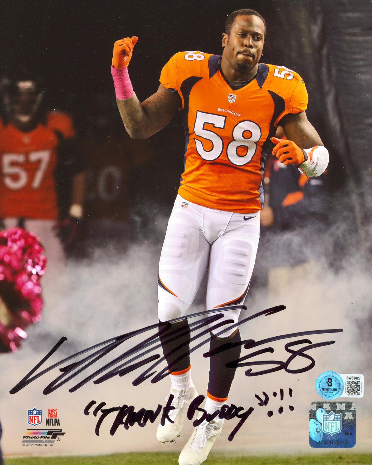 Broncos Von Miller "Thanks Buddy" Authentic Signed 8x10 Photo BAS #BW89027