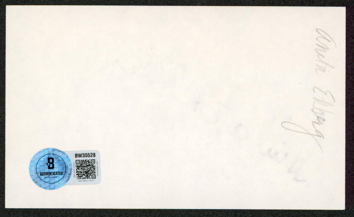 Anita Ekberg La Dolce Vita Authentic Signed 3x5 Index Card BAS #BW35528
