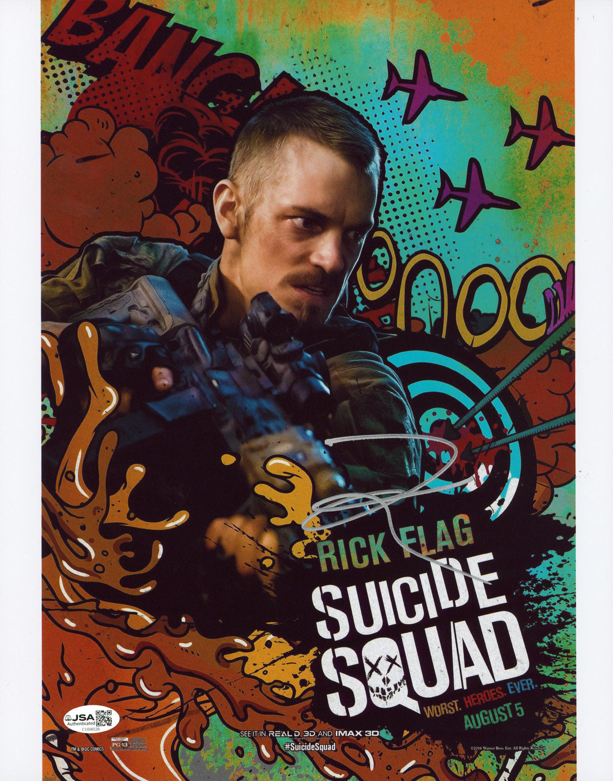 Joel Kinnaman Suicide Squad Authentic Signed 11x14 Vertical Photo JSA #CU04026