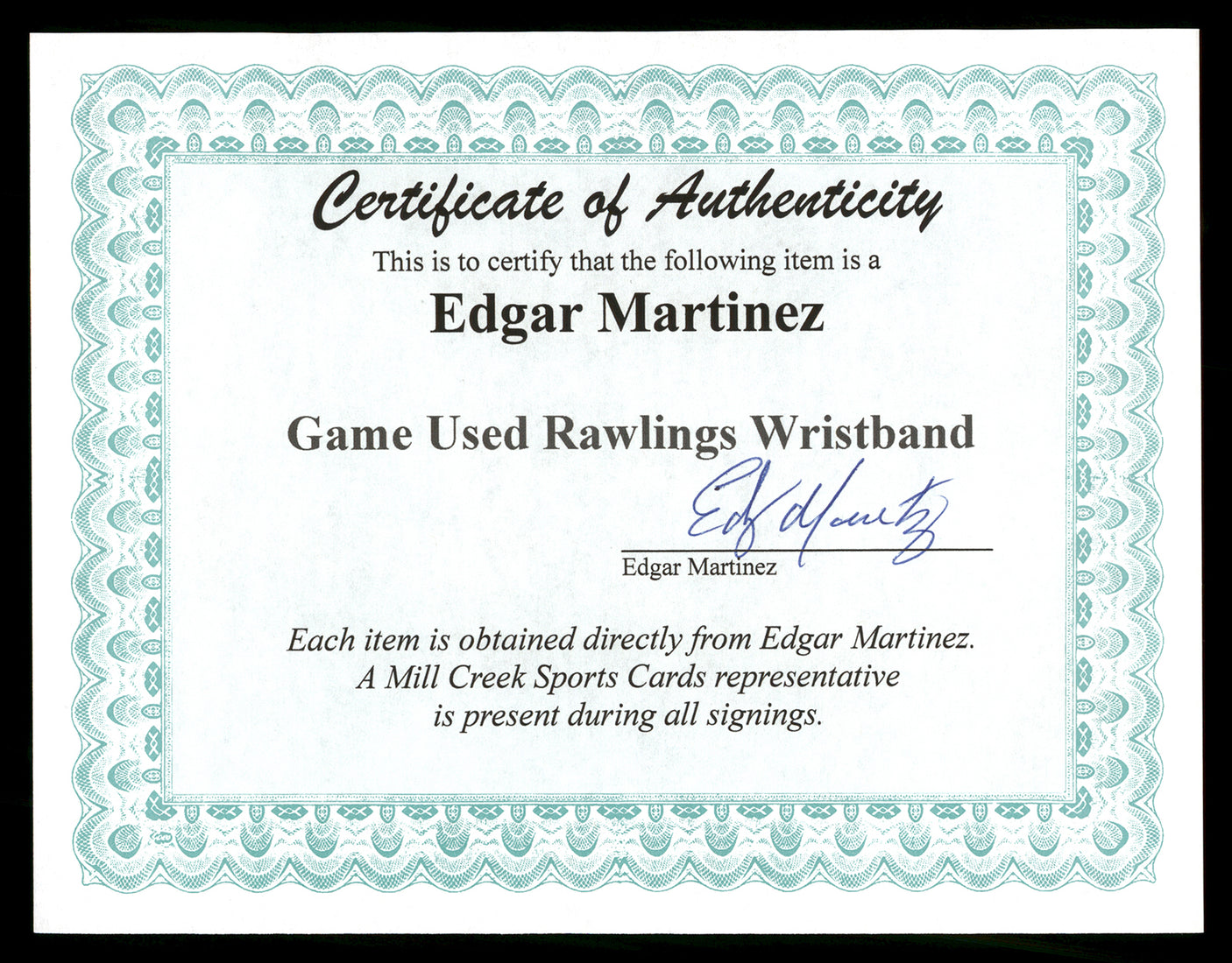 Edgar Martinez Unsigned Game Used Rawlings Navy Blue Wristband Seattle Mariners With Signed Certificate Stock #211910