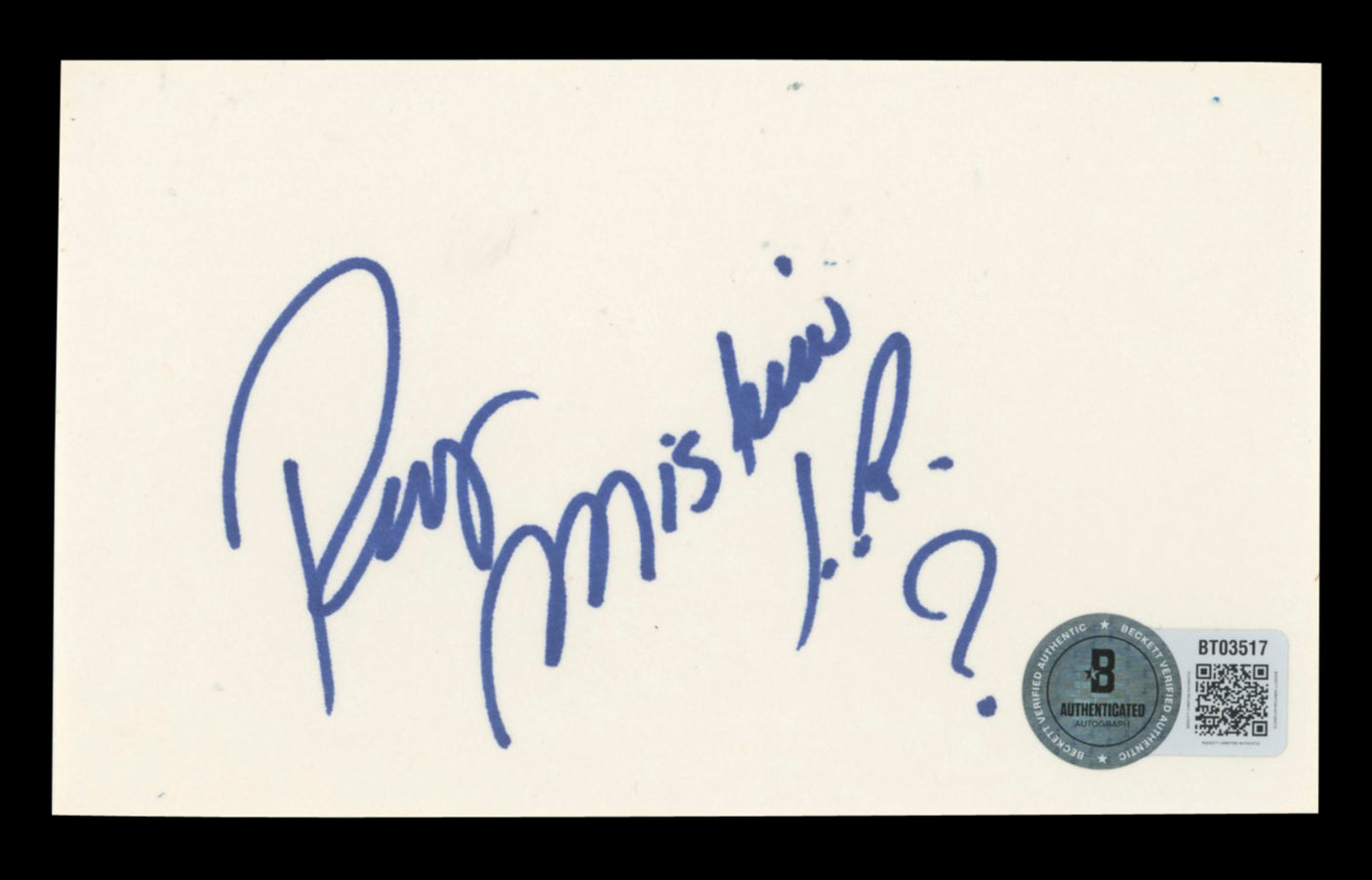 WWE Rey Mysterio Jr. "?" Authentic Signed 3x5 Index Card BAS #BT03517