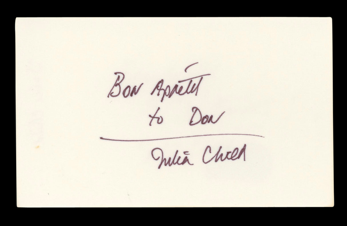 Julia Child Television Host "Bon Apetit" Signed 3x5 Index Card BAS #AD70366