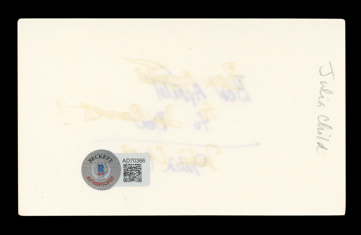 Julia Child Television Host "Bon Apetit" Signed 3x5 Index Card BAS #AD70366