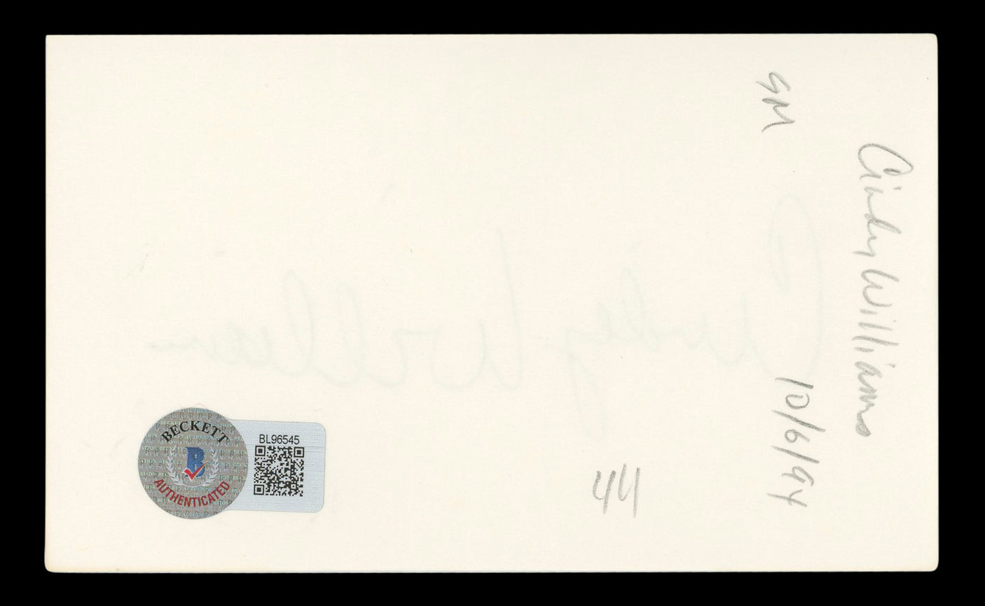 Cindy Williams Happy Days Authentic Signed 3x5 Index Card BAS #BL96545