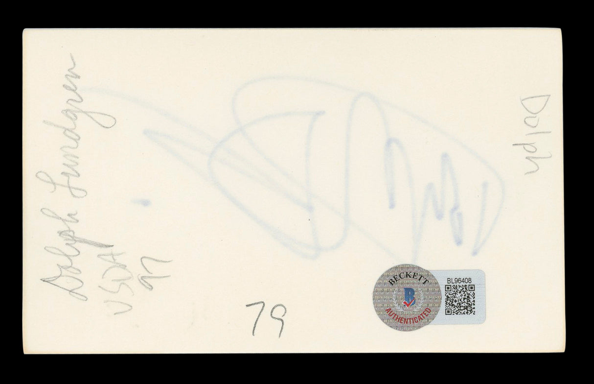 Dolph Lundgren The Expendables Authentic Signed 3x5 Index Card BAS #BL96408