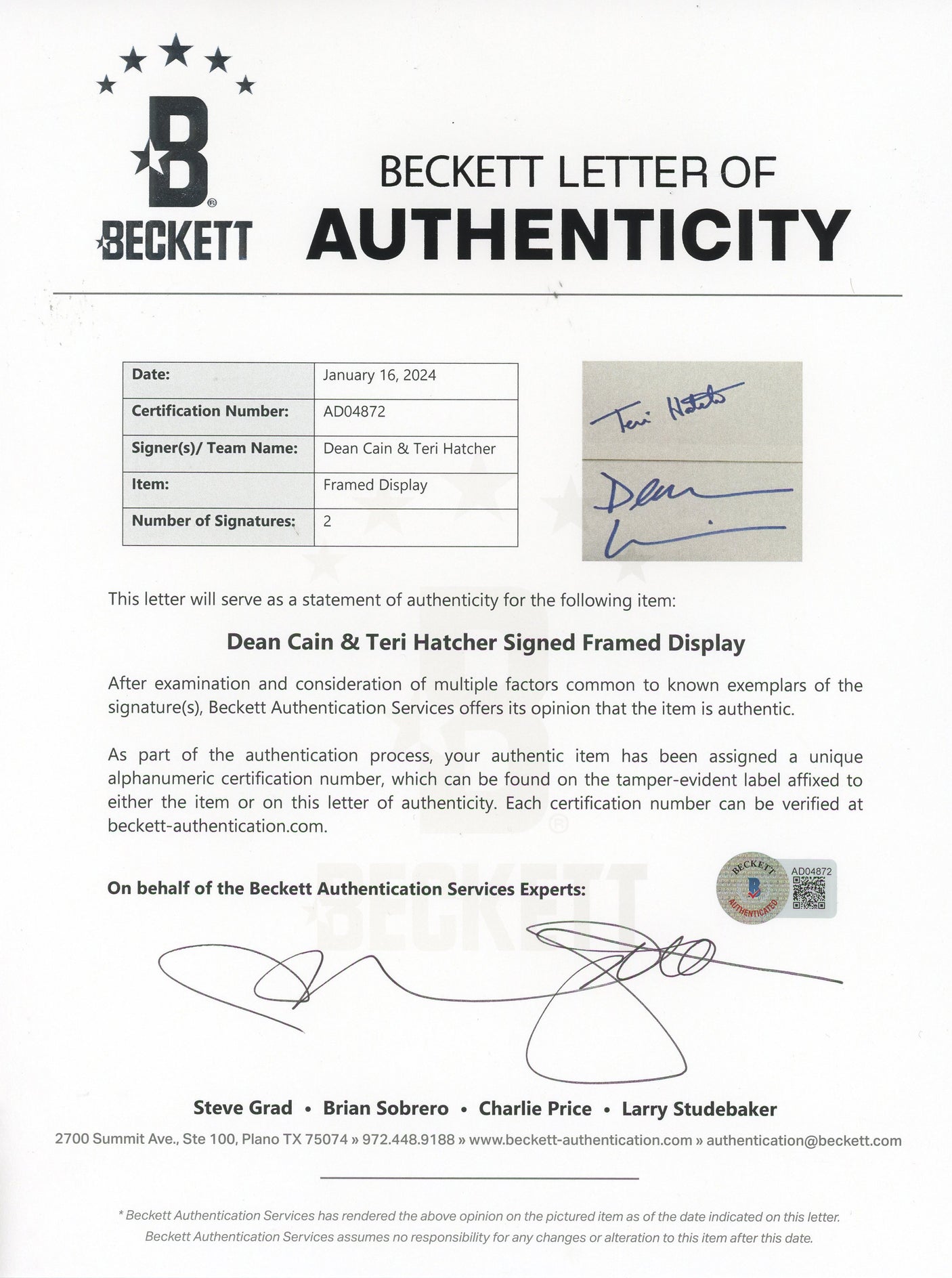 Dean Cain & Teri Hatcher Lois & Clark: Superman Signed Framed Display BAS LOA