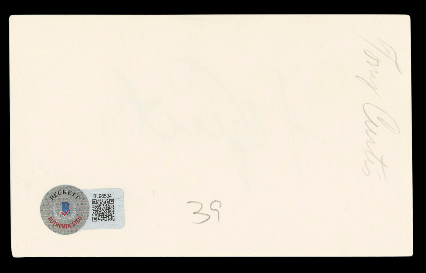 Tony Curtis Some Like It Hot Authentic Signed 3x5 Index Card BAS #BL98534