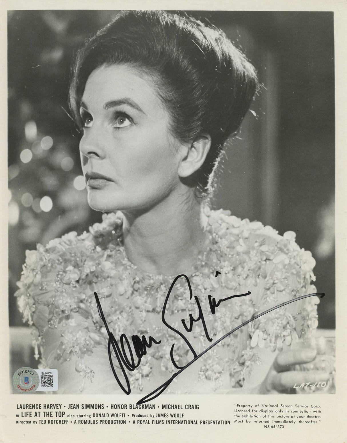 Jean Simmons Life at the Top Authentic Signed 8x10 Photo BAS #BL44606