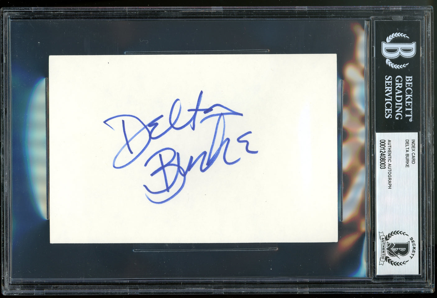 Delta Burke Designing Women Authentic Signed 4x6 Index Card Autographed BAS Slab