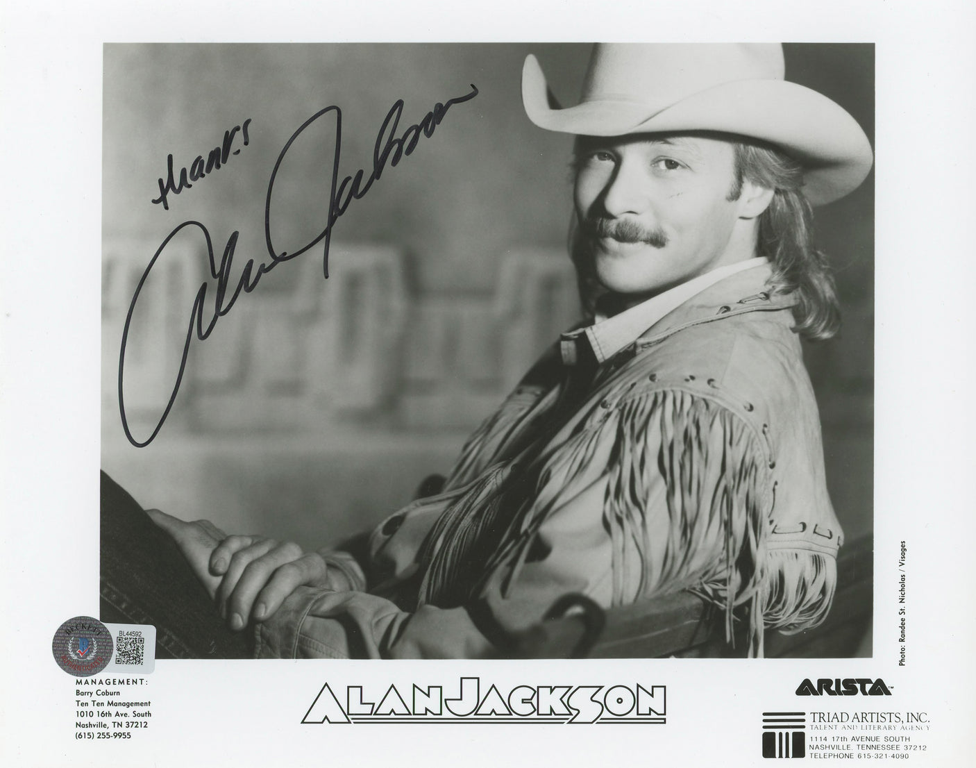 Alan Jackson Country Musician "Thanks" Authentic Signed 8x10 Photo BAS #BL44592