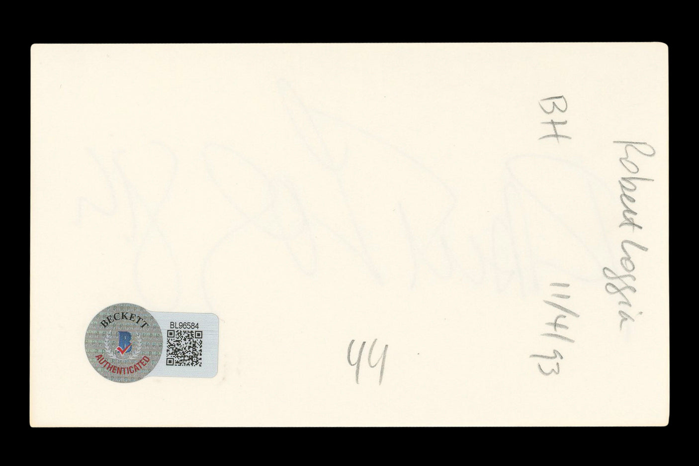 Robert Loggia Big Authentic Signed 3x5 Index Card Autographed BAS #BL96584