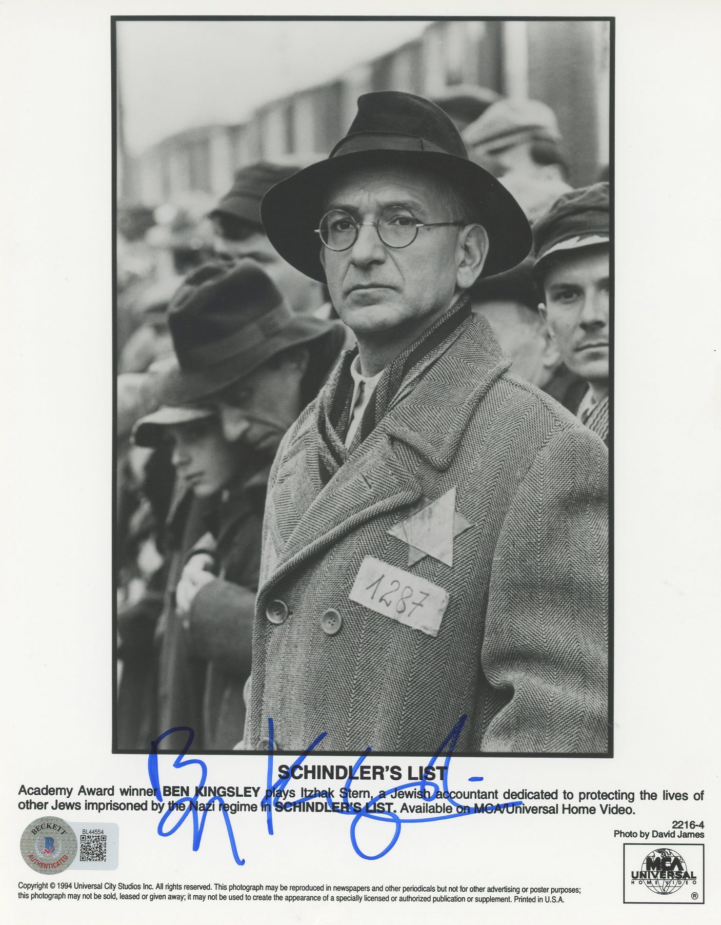 Ben Kingsley Schindler's List Authentic Signed 8x10 Photo BAS #BL44554