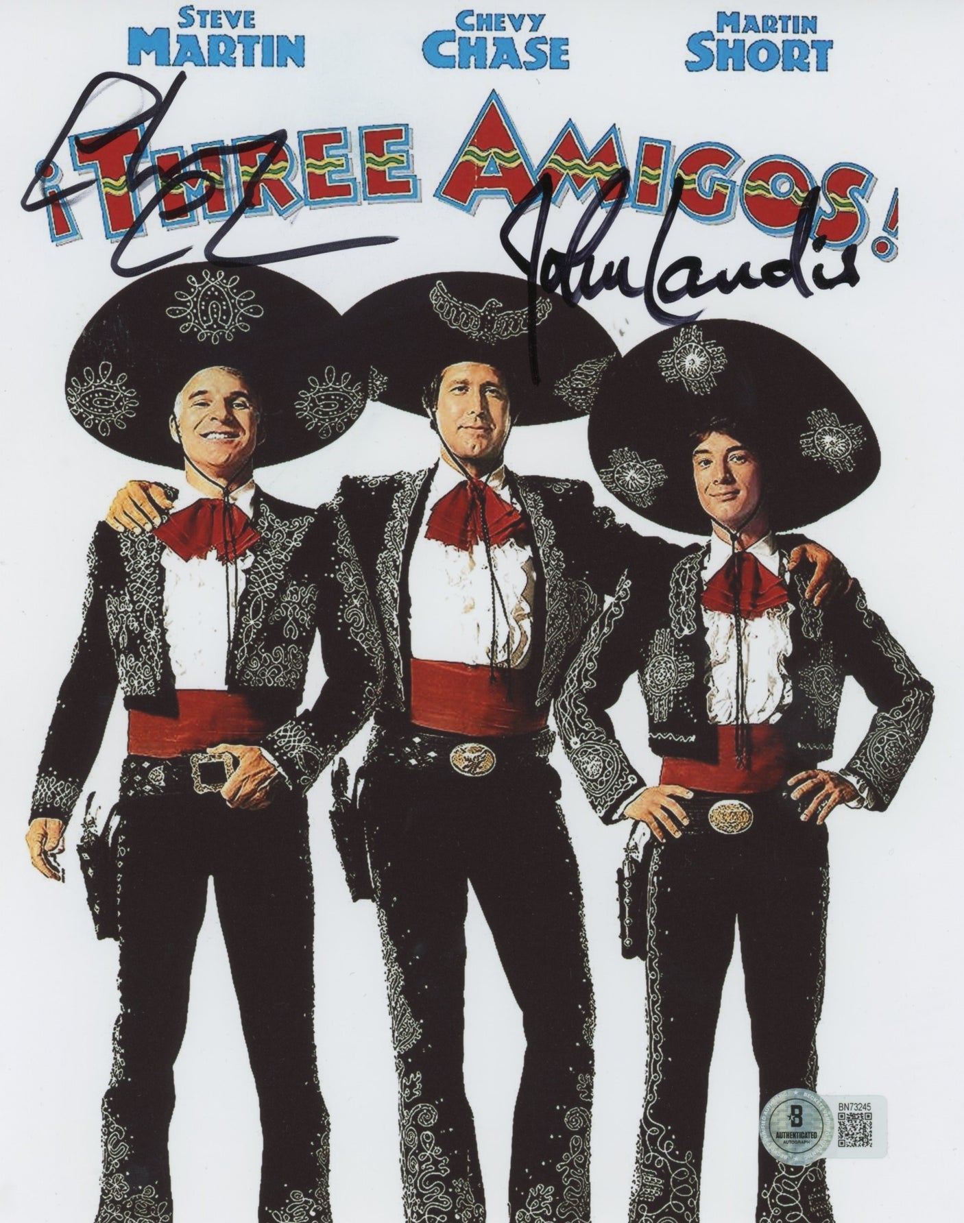 Chevy Chase and John Landis Three Amigos! Signed 8x10 Photo BAS #BN73245