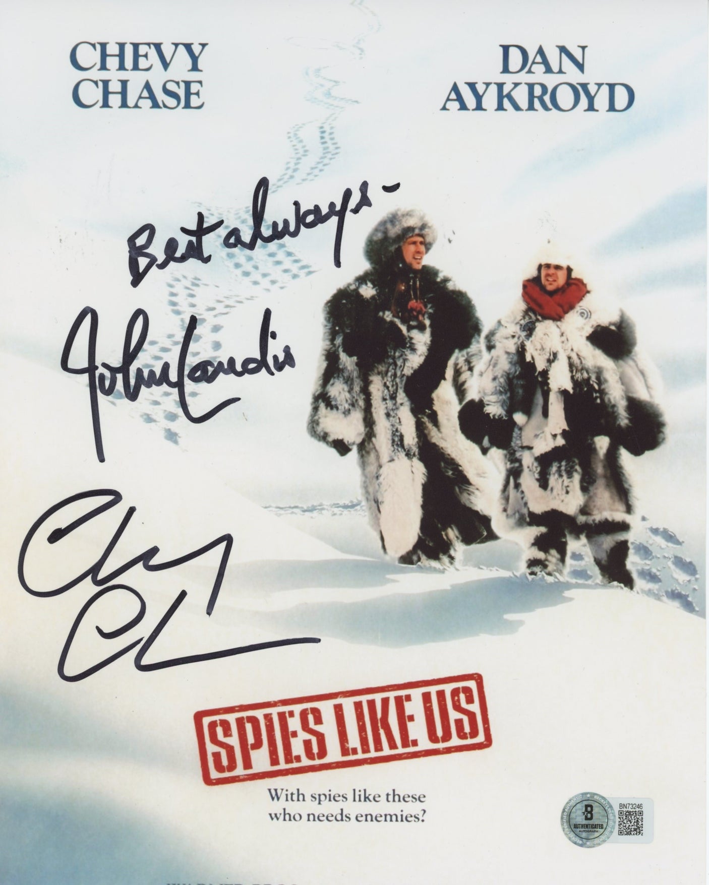 Chevy Chase and John Landis Spies Like Us Signed 8x10 Photo BAS #BN73246