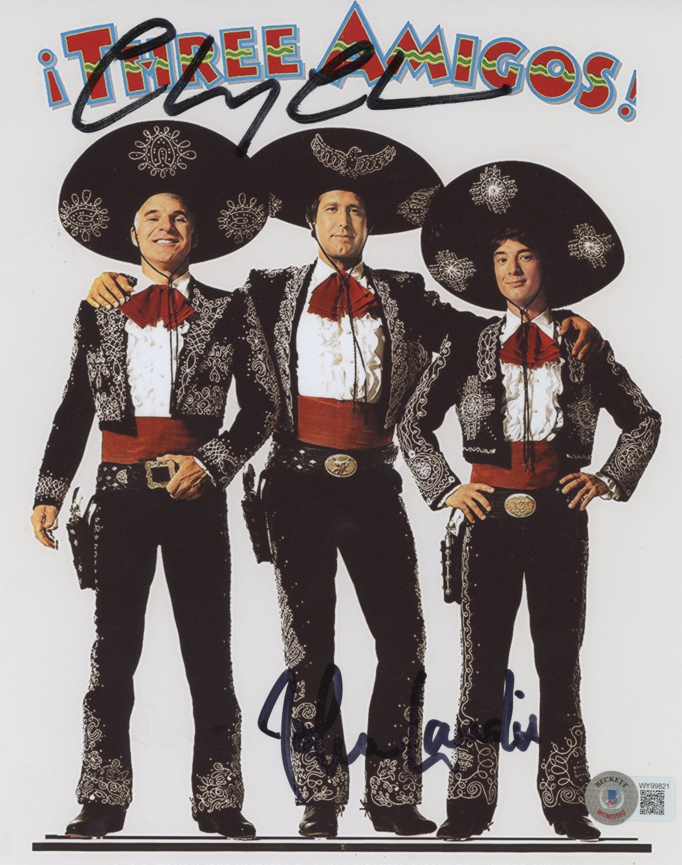 Chevy Chase and John Landis Three Amigos! Signed 8x10 Photo BAS #WY99821