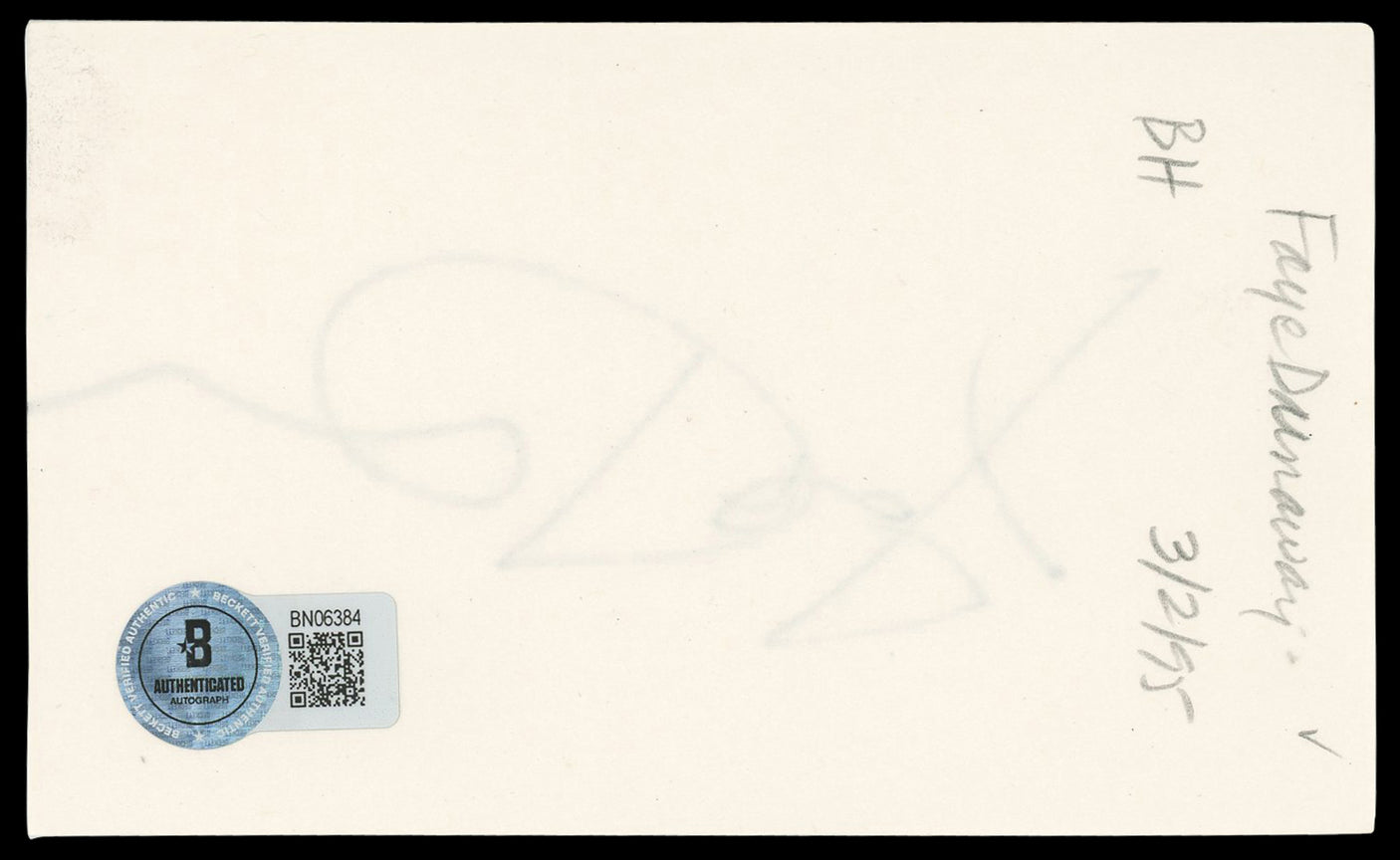 Faye Dunaway Bonnie & Clyde Authentic Signed 3x5 Index Card BAS #BN06384