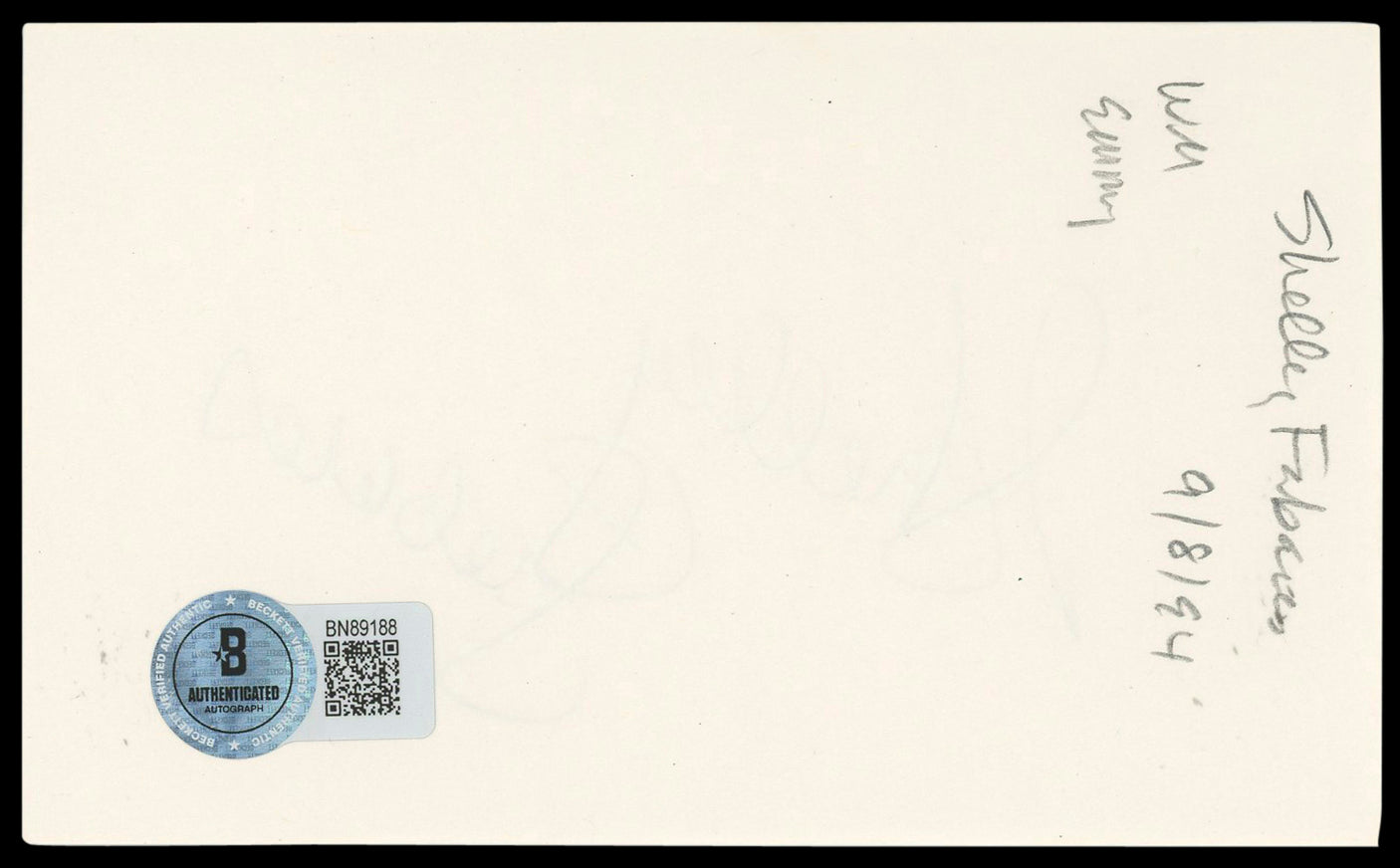 Shelley Fabares The Donna Reed Show Authentic Signed 3x5 Index Card BAS #BN89188