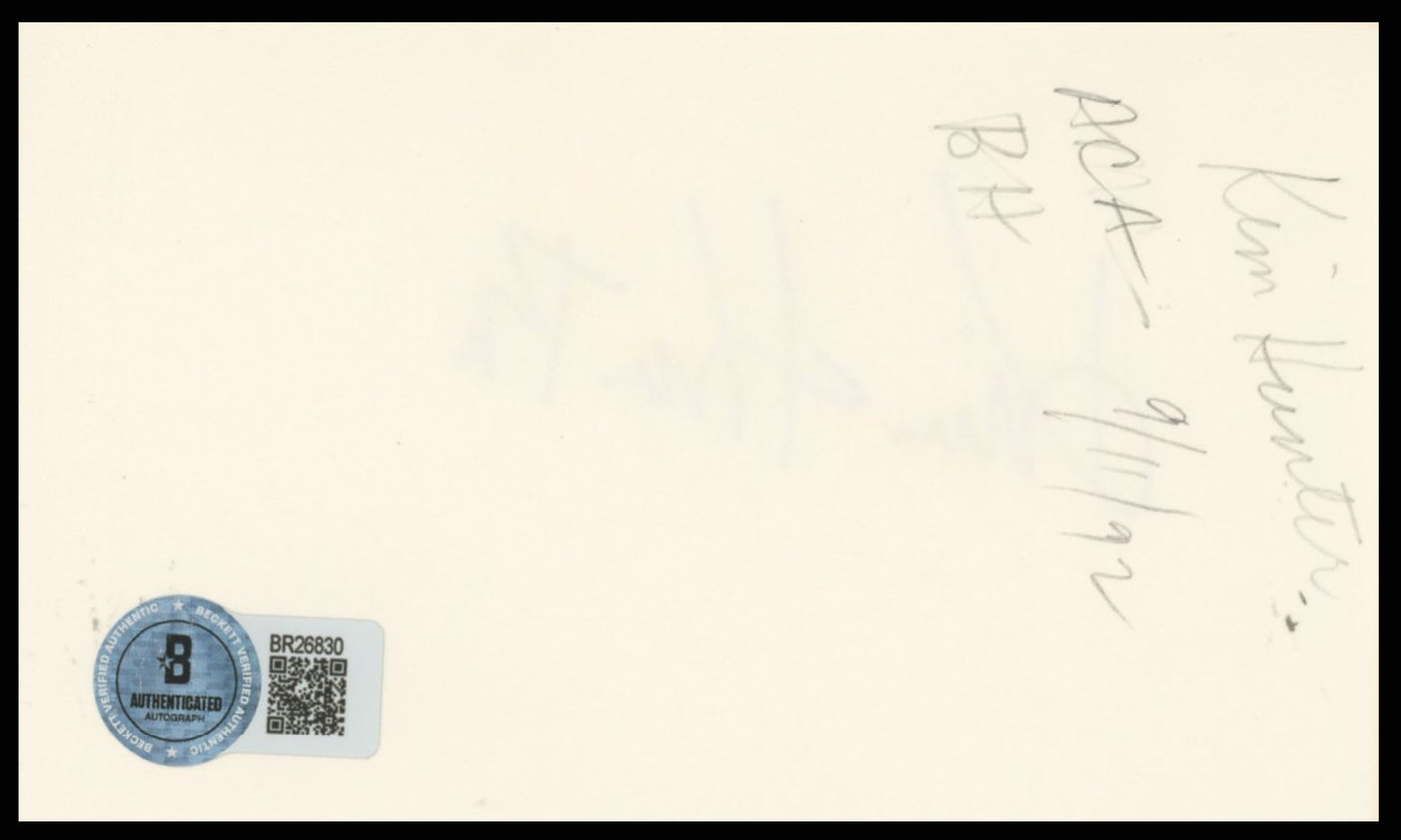 Kim Hunter A Streetcar Named Desire Authentic Signed 3x5 Index Card BAS #BR26830