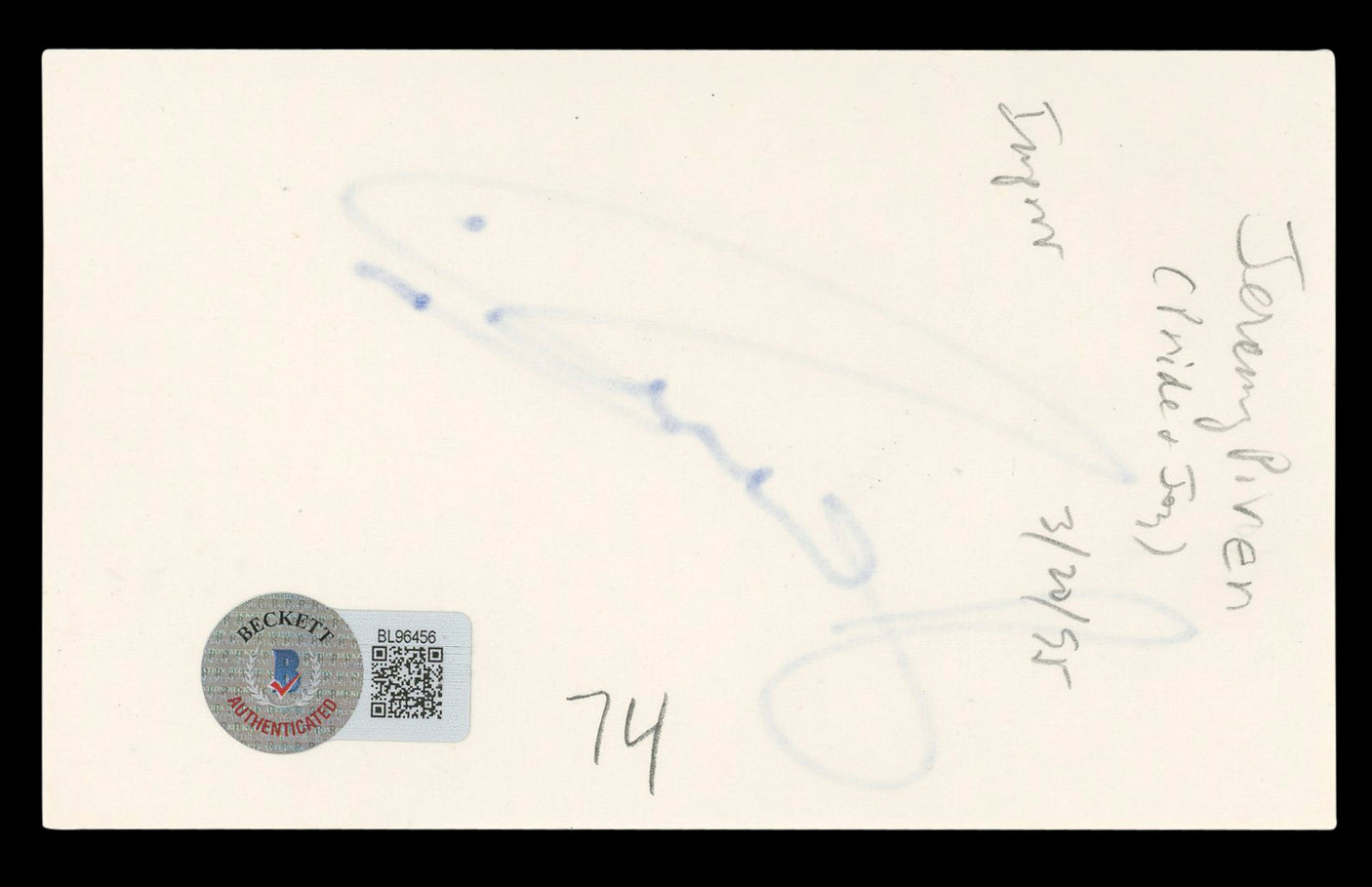 Jeremy Piven Entourage Authentic Signed 3x5 Index Card Autographed BAS #BL96456