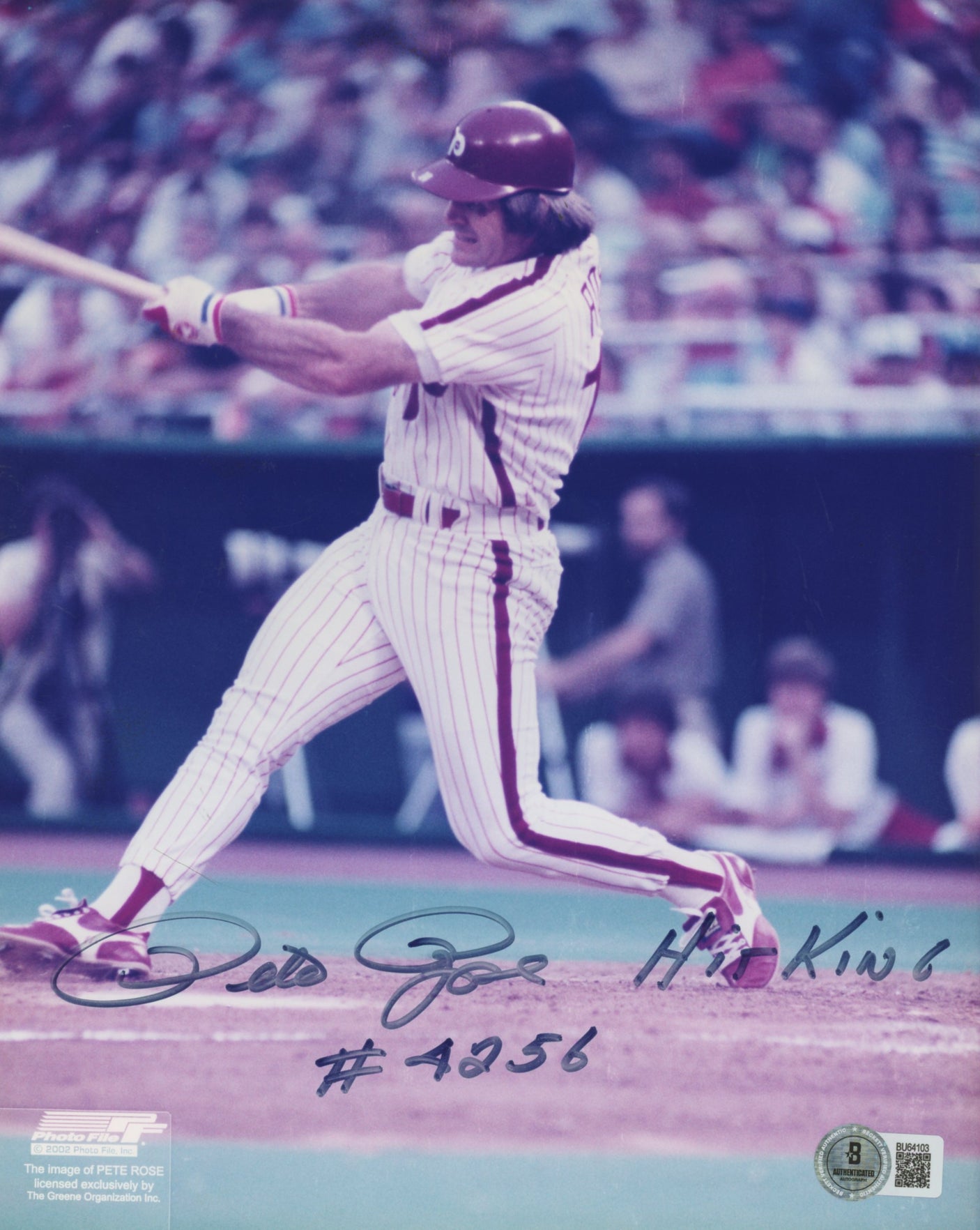 Reds Pete Rose "Hit King 4256" Authentic Signed 8x10 Vertical Photo BAS #BU64103