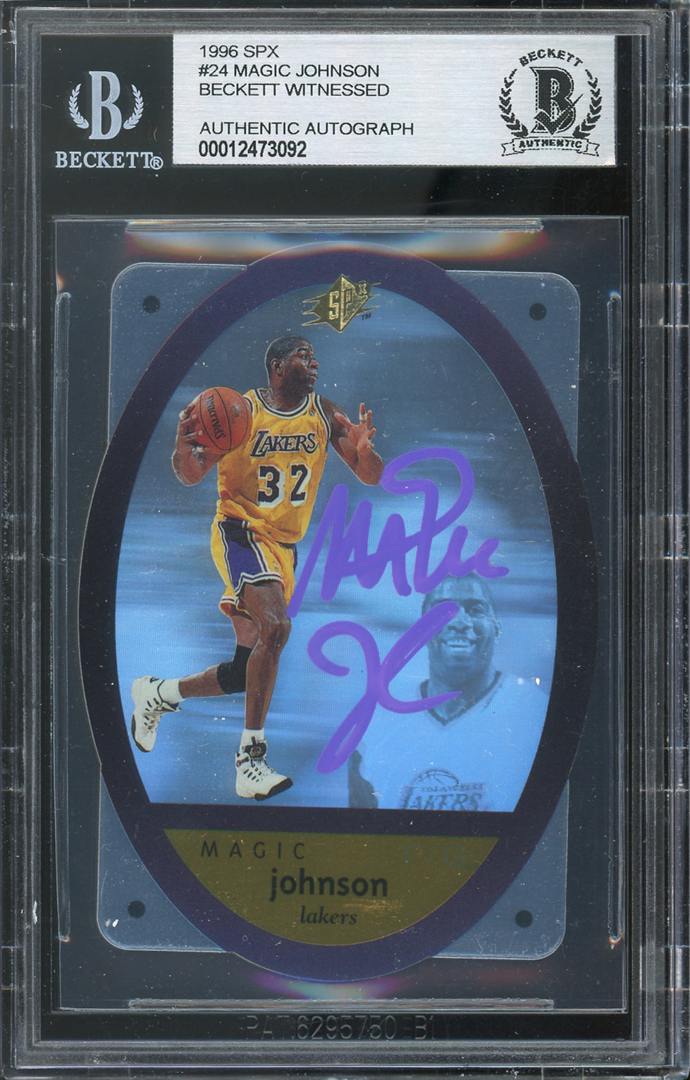 Lakers Magic Johnson Authentic Signed 1996 SPX #24 Card Autographed BAS Slabbed