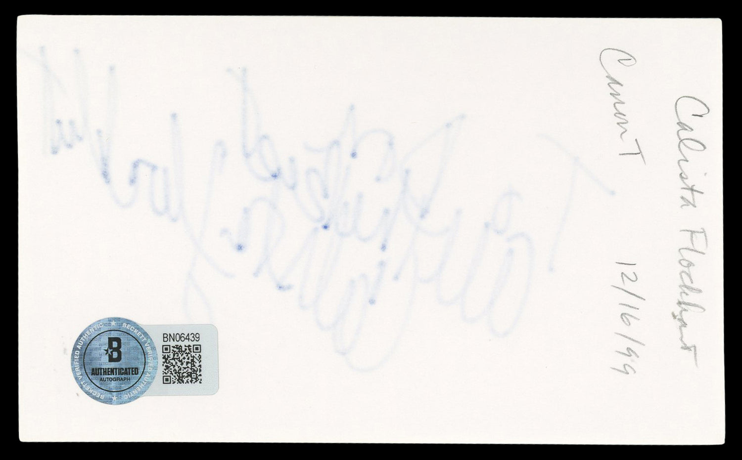 Calista Flockhart Ally McBeal "All The Best" Signed 3x5 Index Card BAS #BN06439