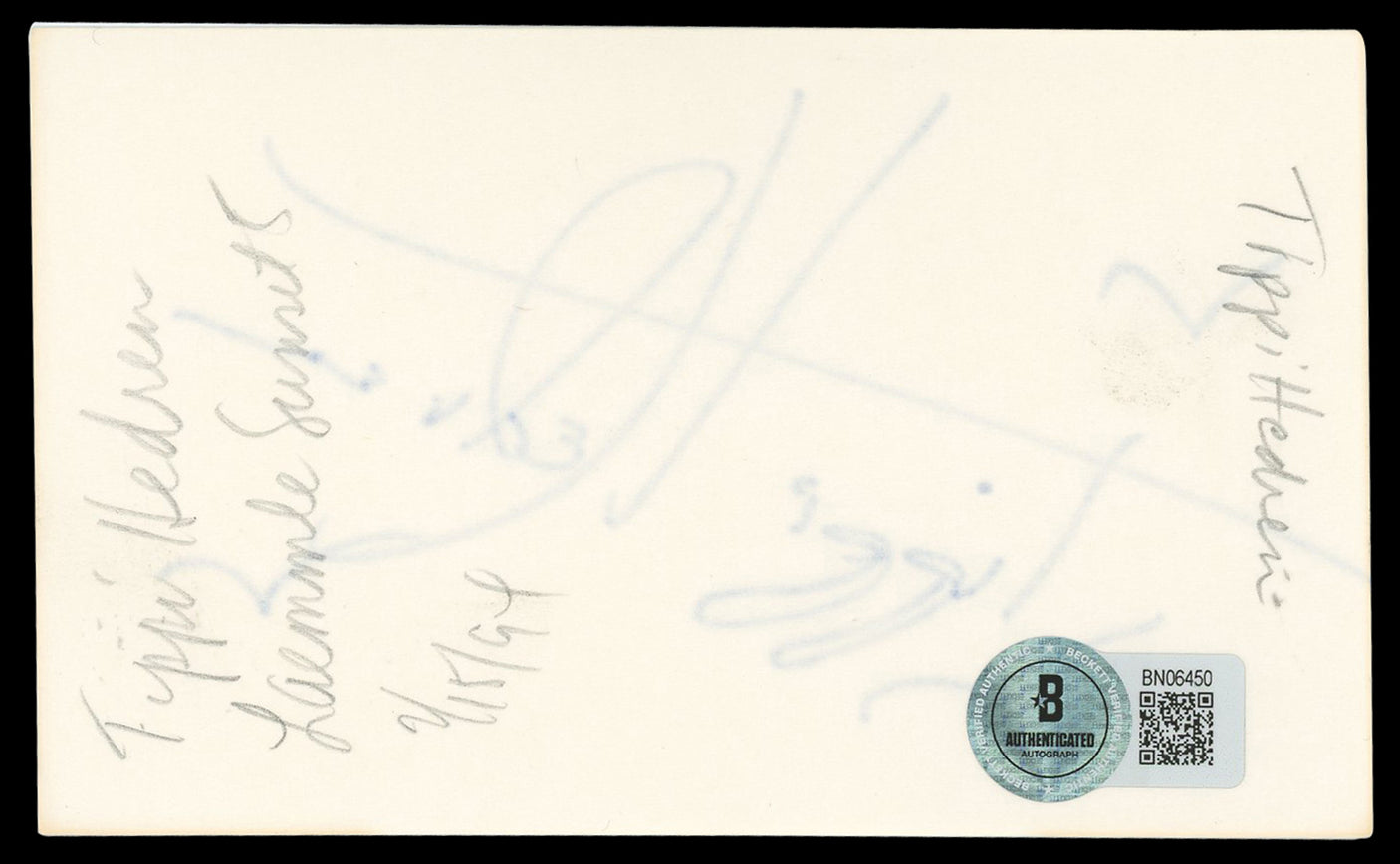 Tippi Hedren The Birds Authentic Signed 3x5 Index Card Autographed BAS #BN06450