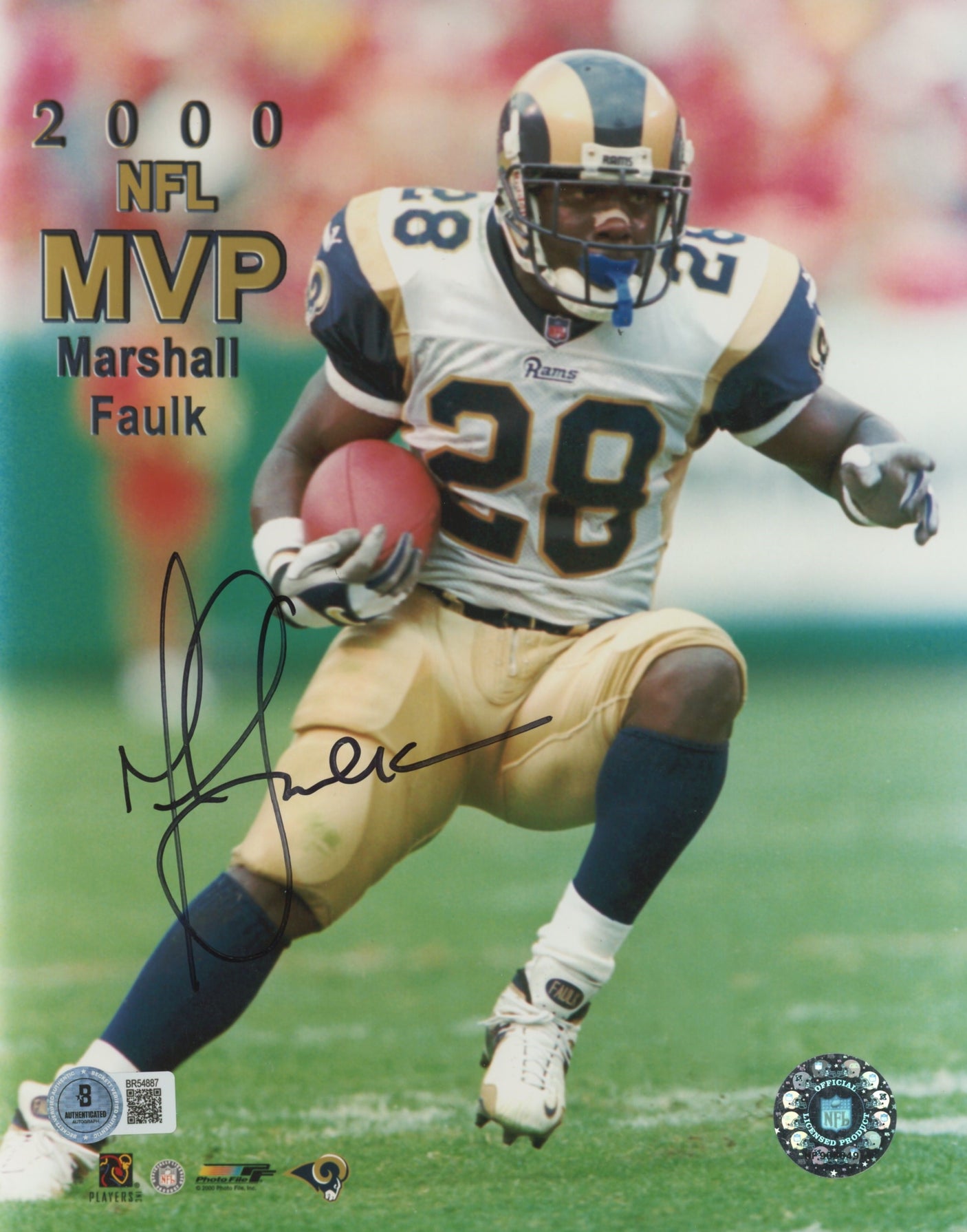 Rams Marshall Faulk Authentic Signed 8x10 Photo Autographed BAS #BR54887