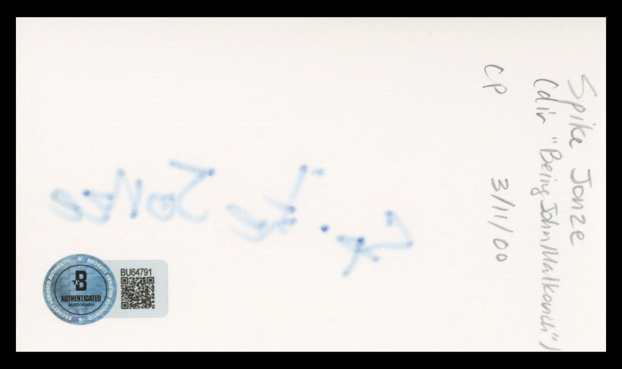Spike Jonze Being John Malkovich Authentic Signed 3x5 Index Card BAS #BU64791