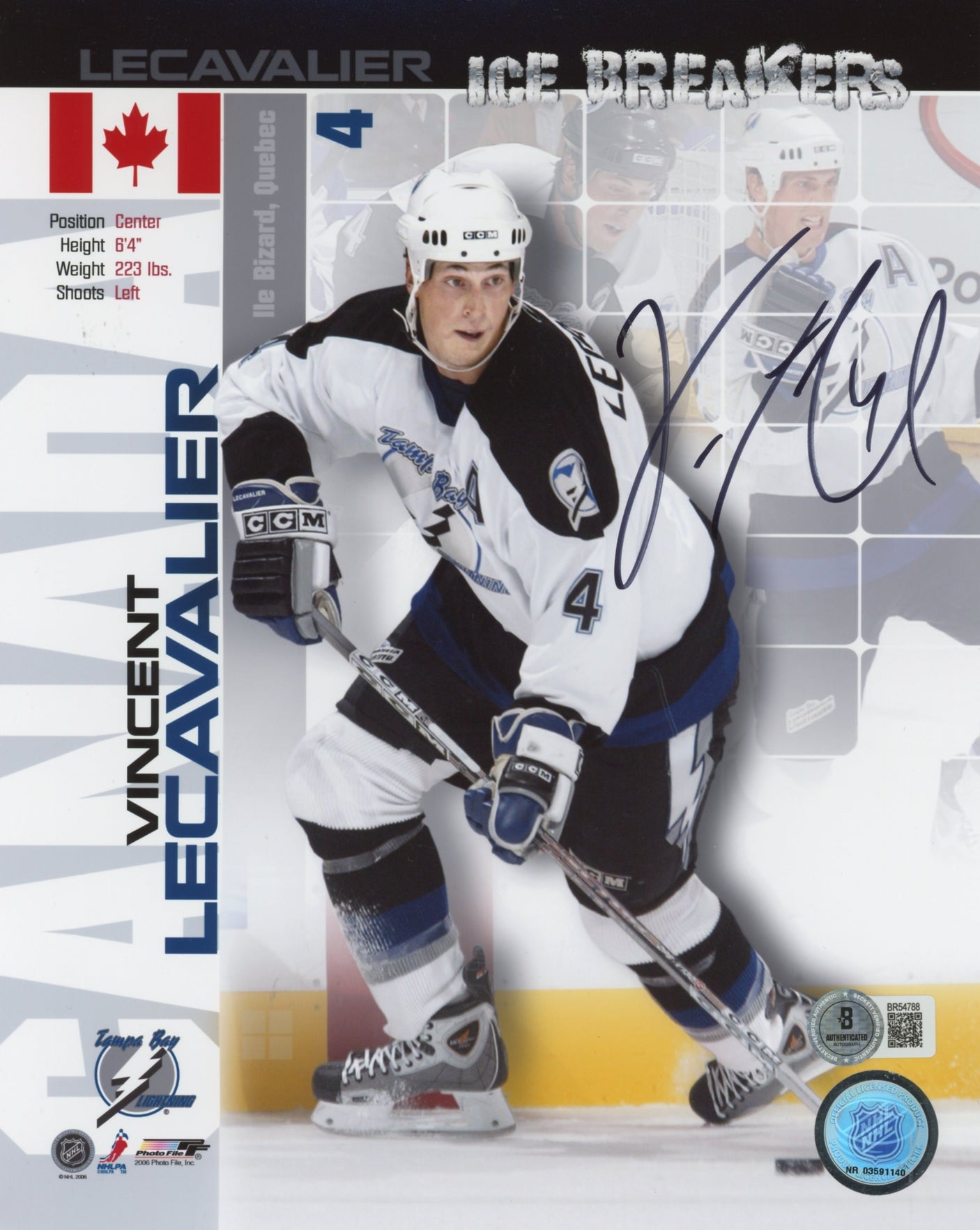 Lightning Vincent Lecavalier Authentic Signed 8x10 Photo BAS #BR54788