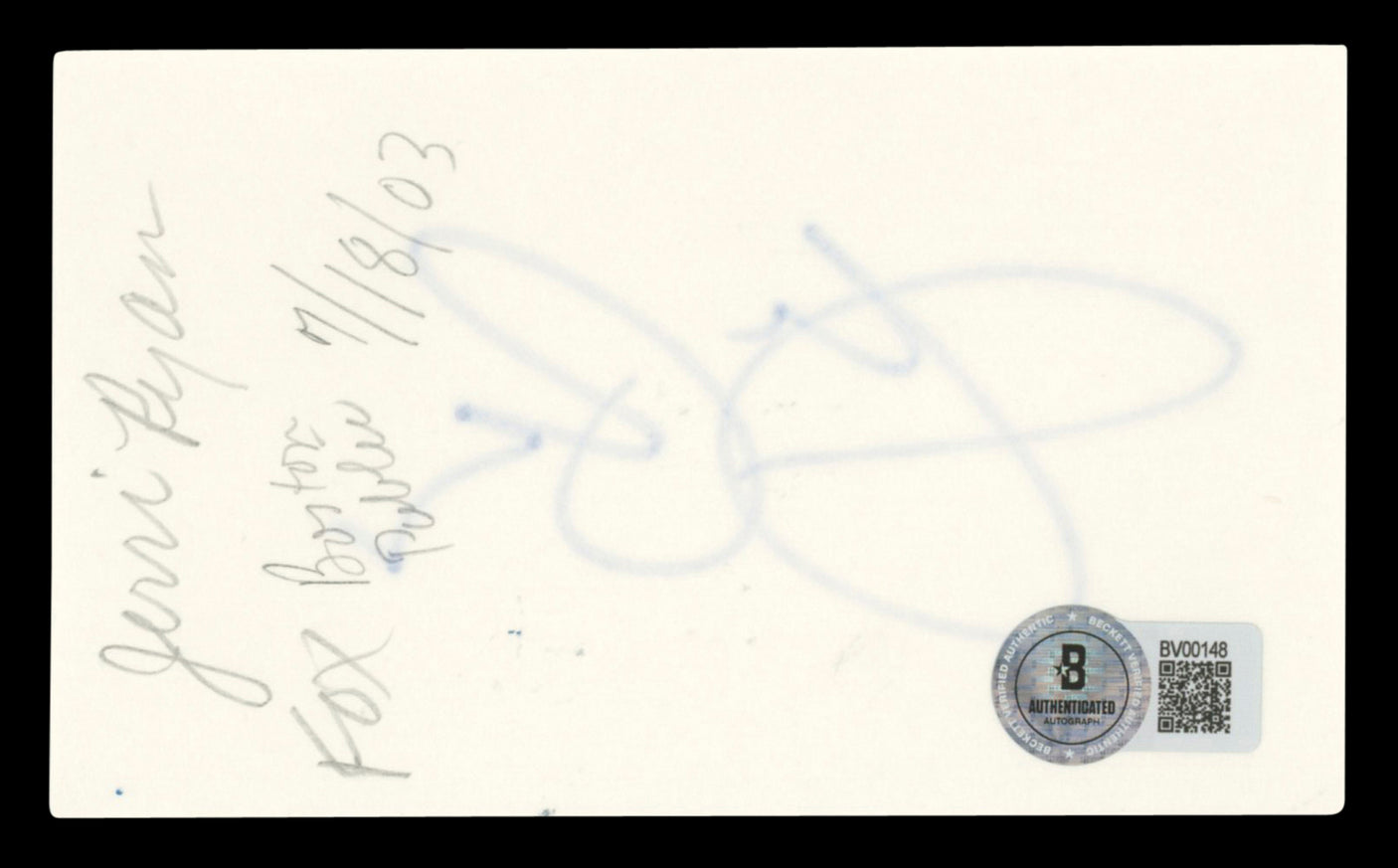 Jeri Ryan Star Trek: Voyager Authentic Signed 3x5 Index Card BAS #BV00148