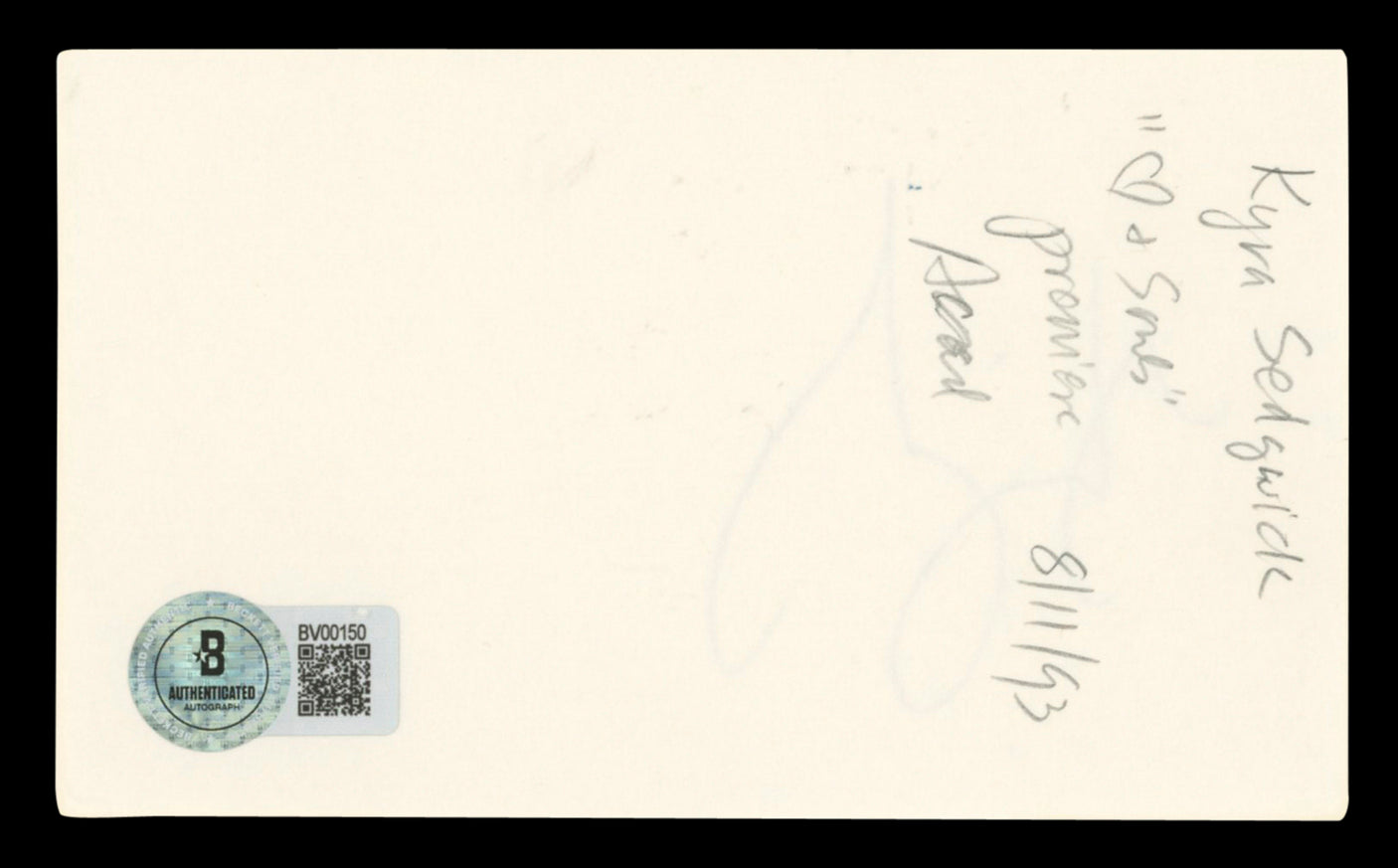 Kyra Sedgwick The Closer Authentic Signed 3x5 Index Card BAS #BV00150