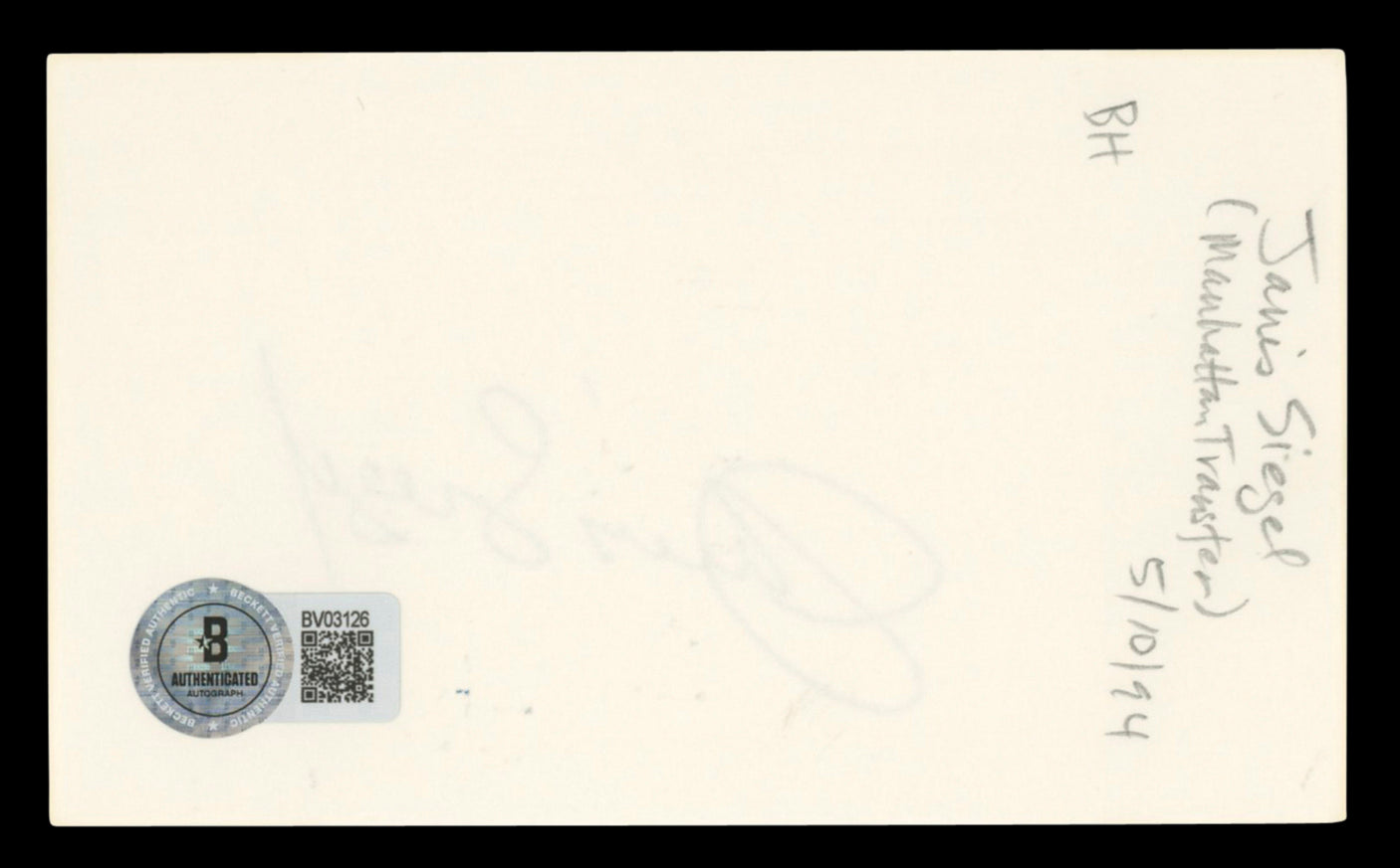 Janis Siegel The Manhattan Transfer Authentic Signed 3x5 Index Card BAS #BV03126