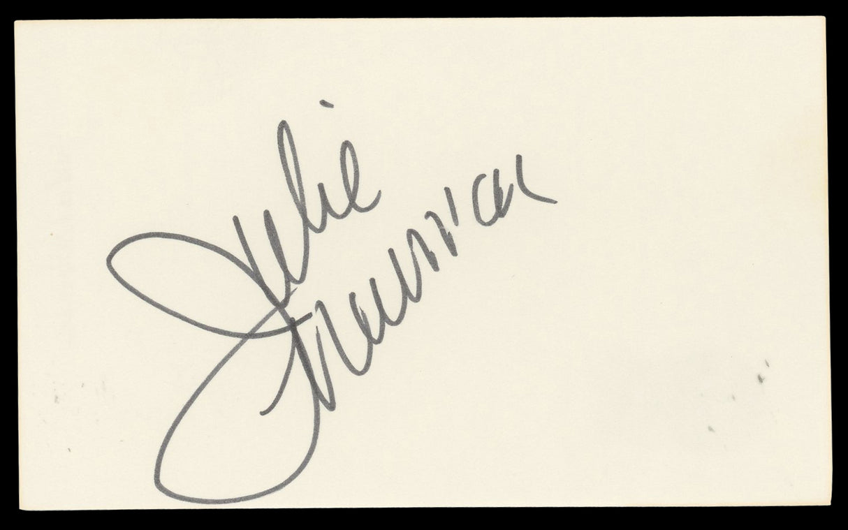 Julie Newmar The Marriage-Go-Round Authentic Signed 3x5 Index Card BAS #BN06502