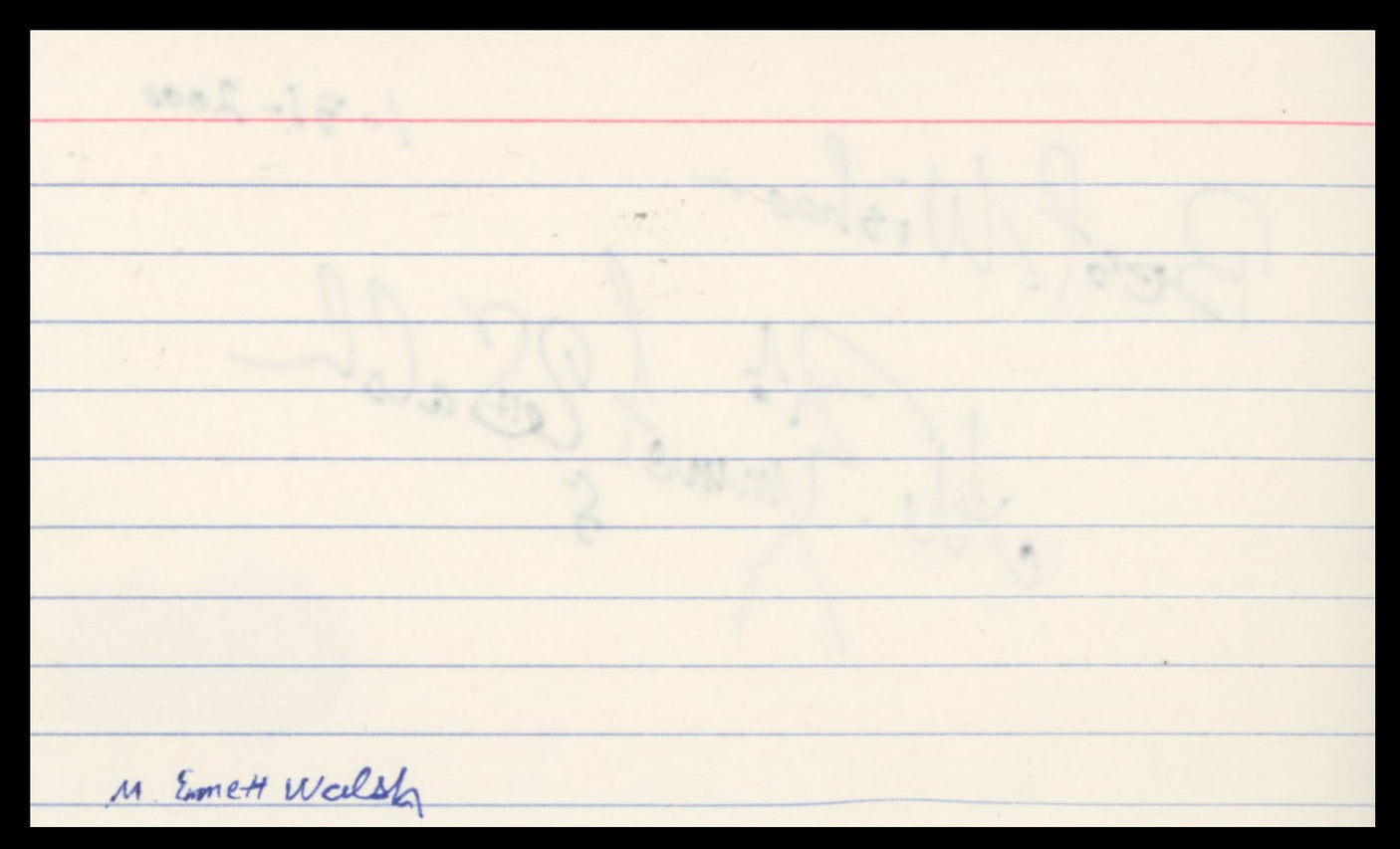 M. Emmet Walsh Big Little Man "Best Wishes" Signed 3x5 Index Card BAS #BS29407