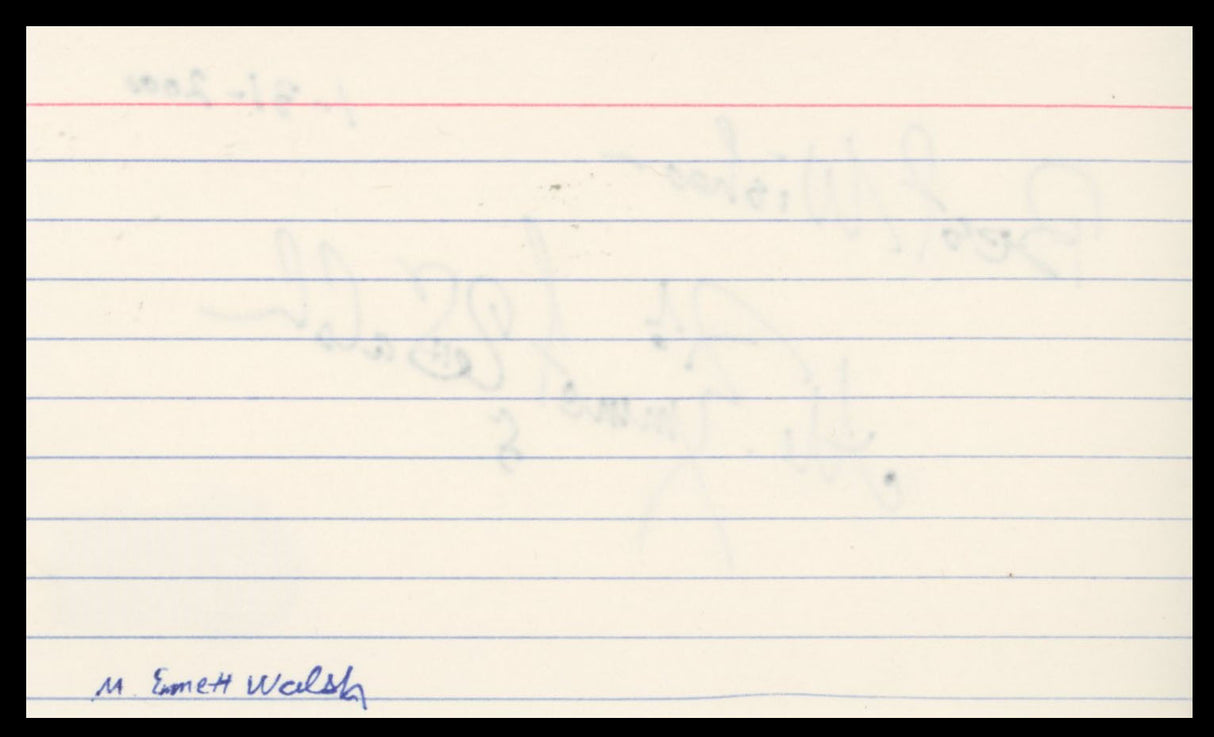 M. Emmet Walsh Big Little Man "Best Wishes" Signed 3x5 Index Card BAS #BS29407